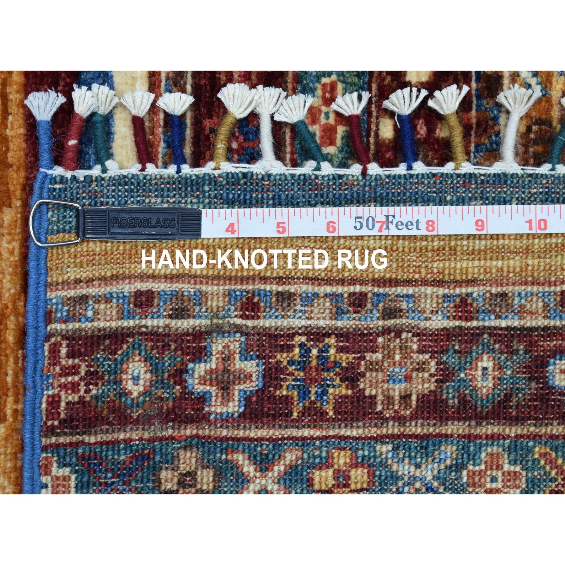 3'x8' Red Khorjin Design Runner Super Kazak Geometric Pure Wool Hand Woven Oriental Rug 