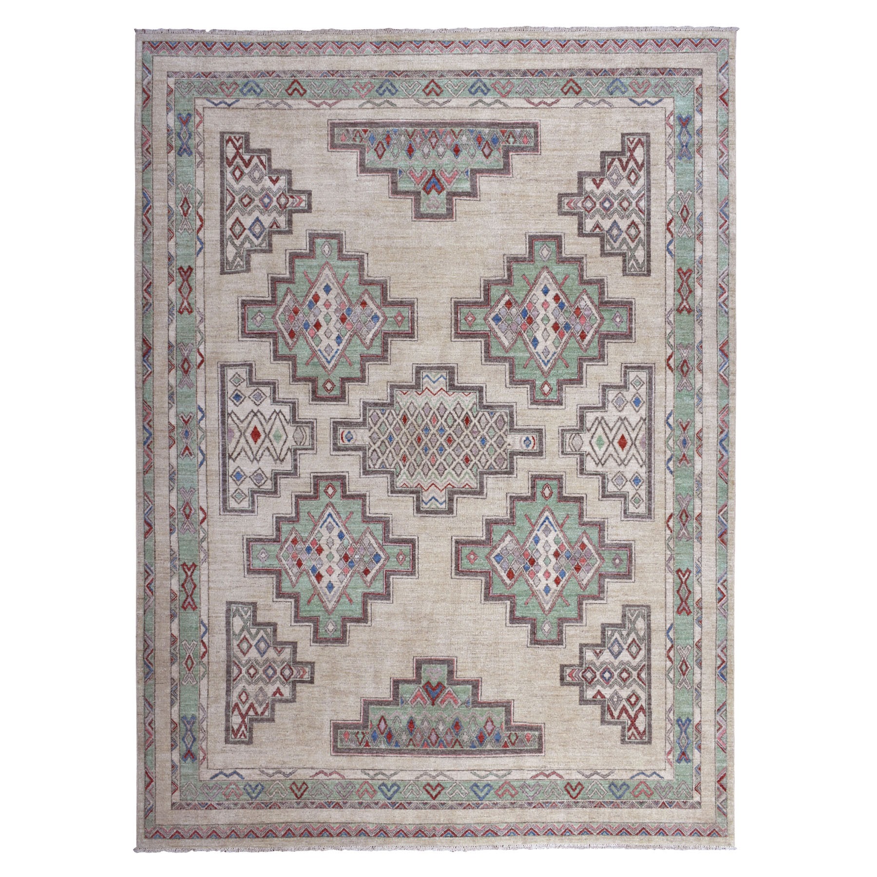 9'x11'10" Peshawar With Berber Motifs,Pop Of Color Pure Wool Hand Woven Oriental Rug 