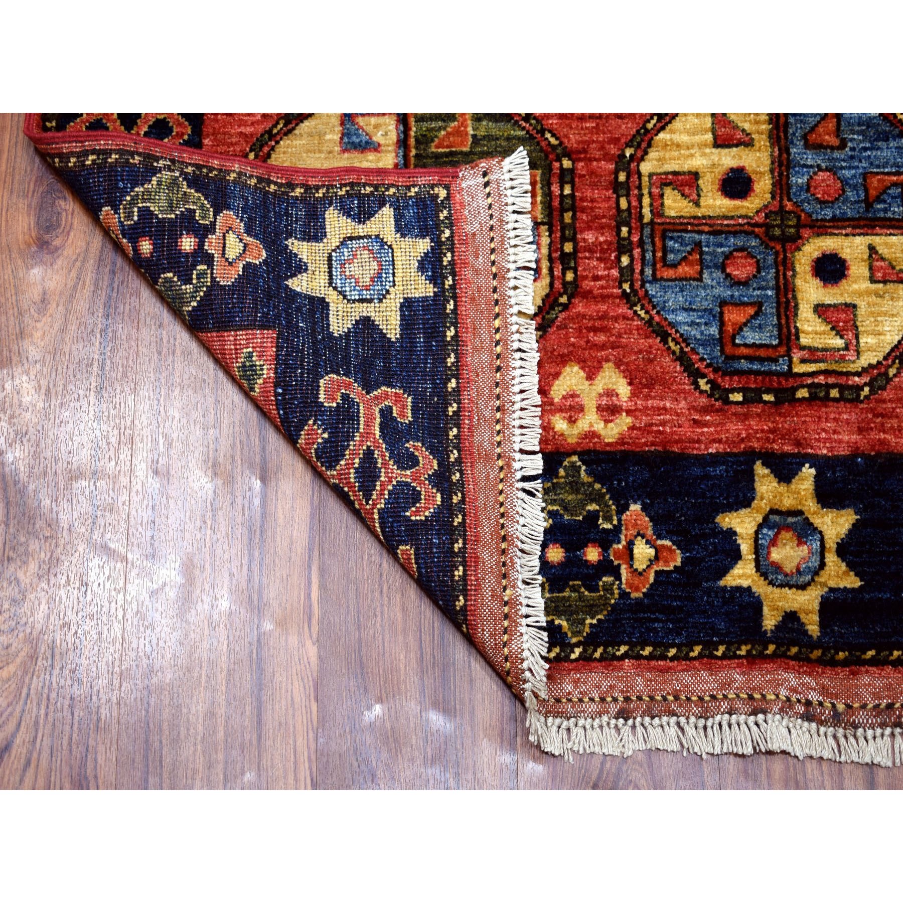 4'x10'2" Red Afghan Turkoman Ersari Wide Runner Tekke Design Hand Woven Pure Wool Oriental Rug 