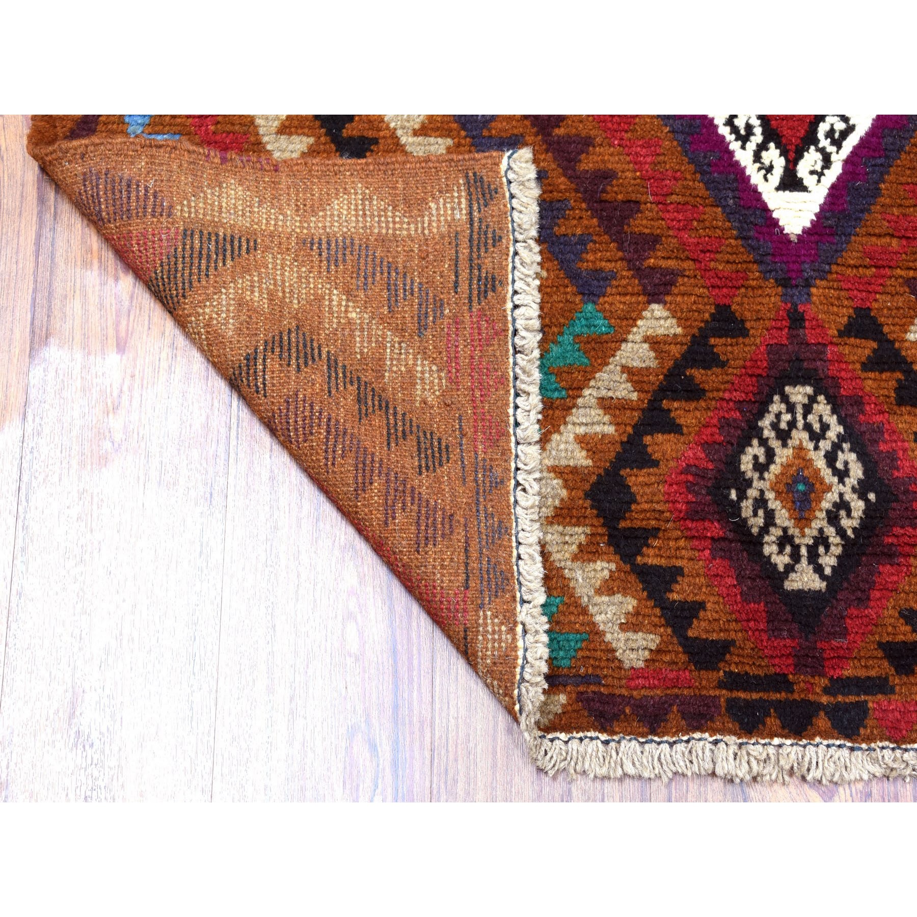 3'7"x6'1" Brown Natural Dyes Geometric Design Colorful Afghan Baluch Hand Woven 100% Wool Oriental Rug 