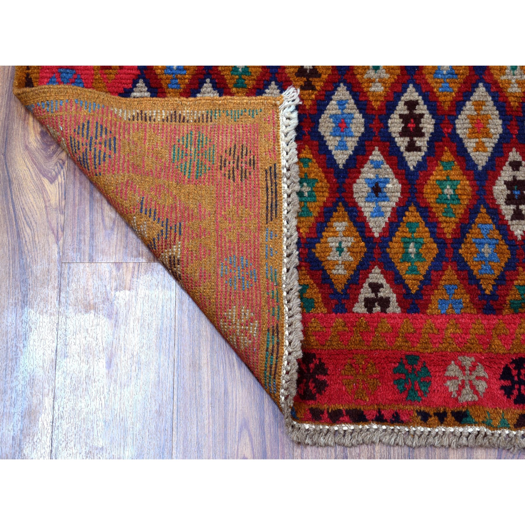 4'x6'1" Colorful All Over Design Colorful Afghan Baluch Hand Woven Pure Wool Oriental Rug 