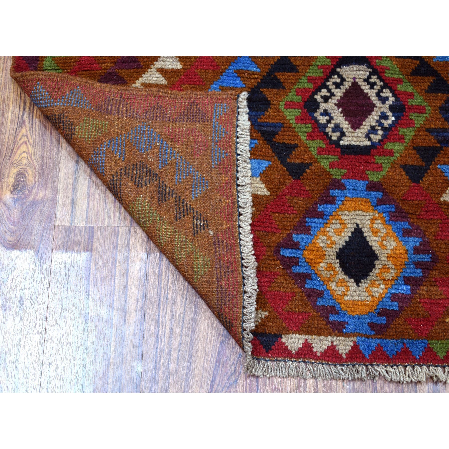 3'9"x6' Brown Hand Woven Colorful Afghan Baluch Geometric Design Pure Wool Oriental Rug 