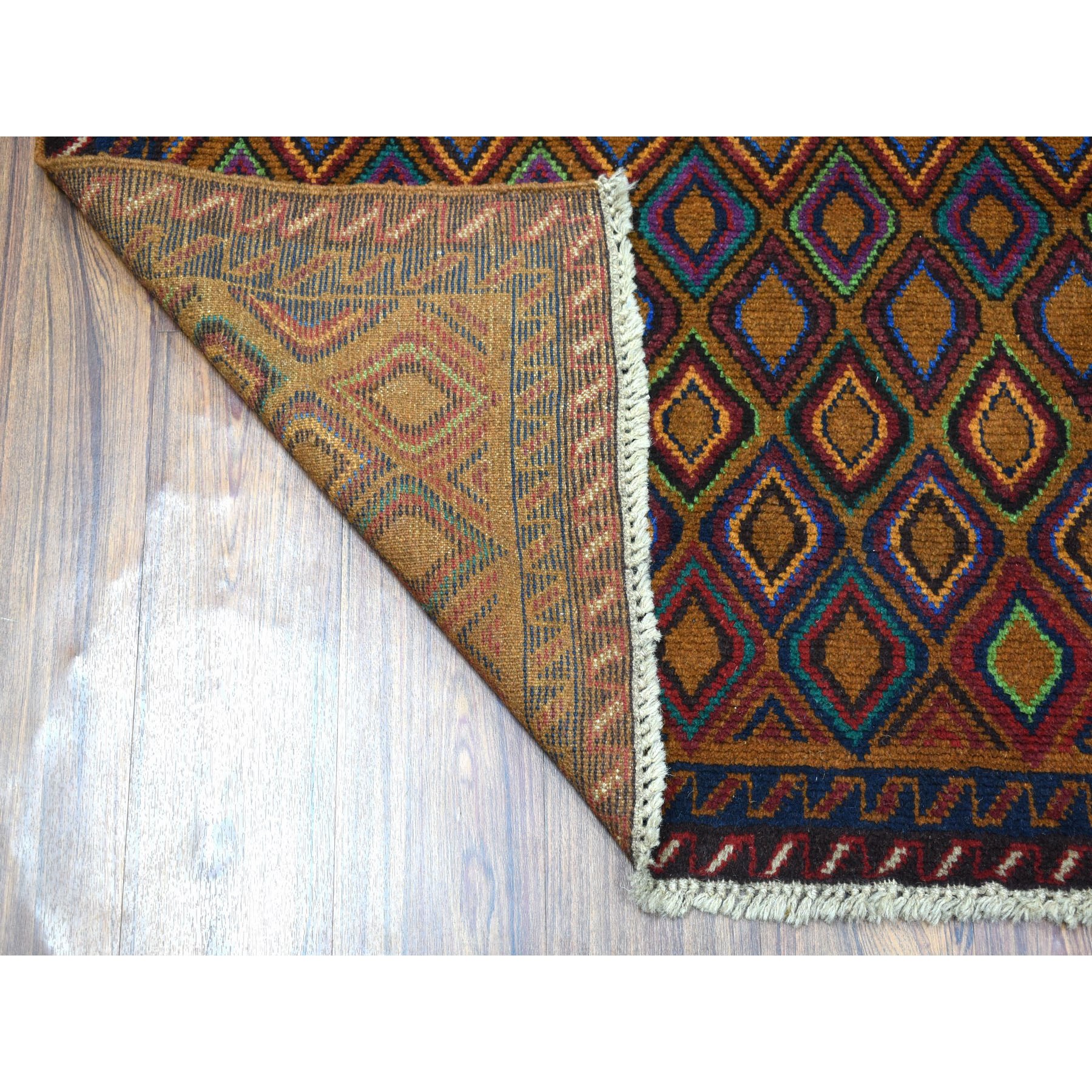 4'3"x6'2" Brown Tribal Design Colorful Afghan Baluch Pure Wool Hand Woven Oriental Rug 