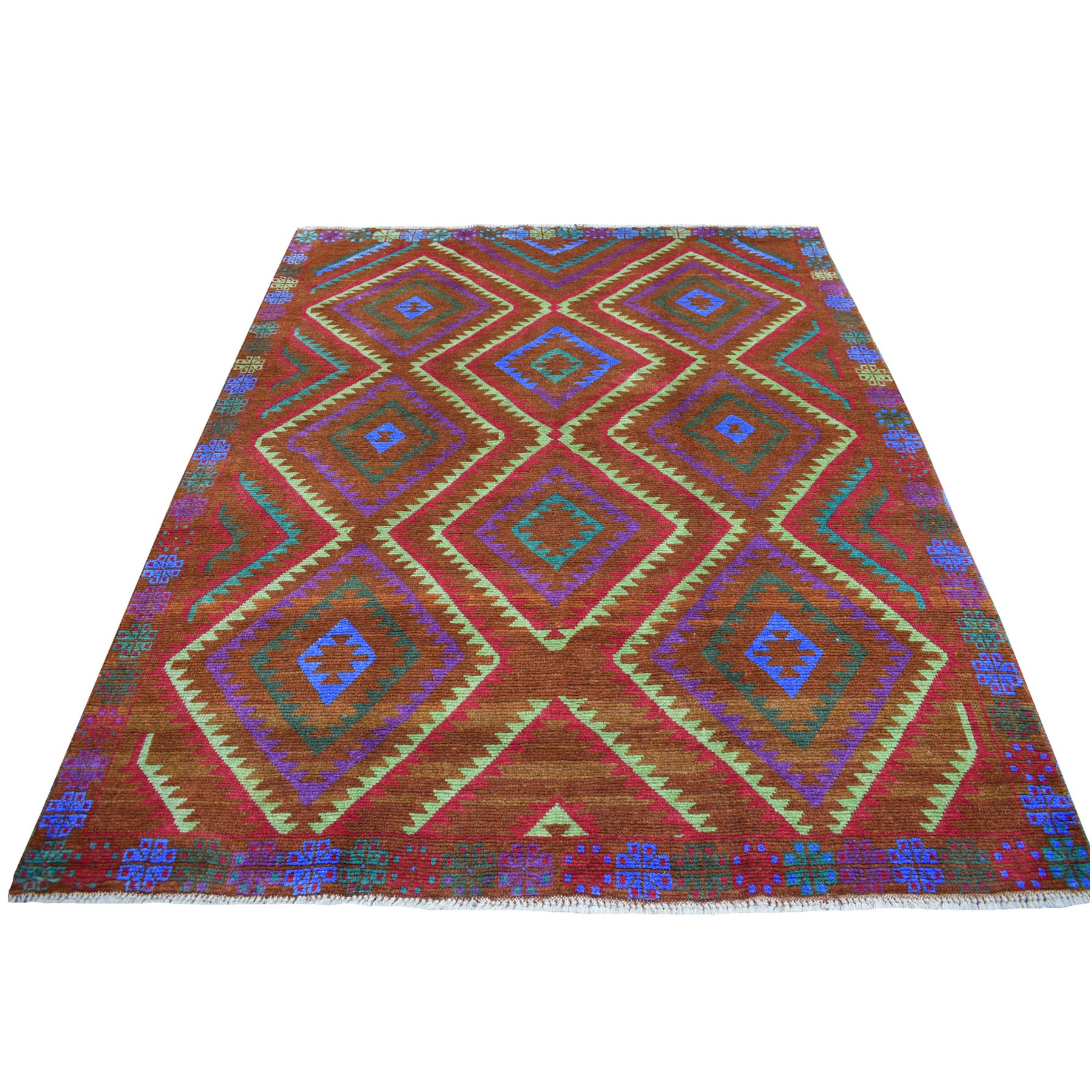 6'1"x7'8" Brown Colorful Afghan Baluch Geometric Design Hand Woven 100% Wool Oriental Rug 