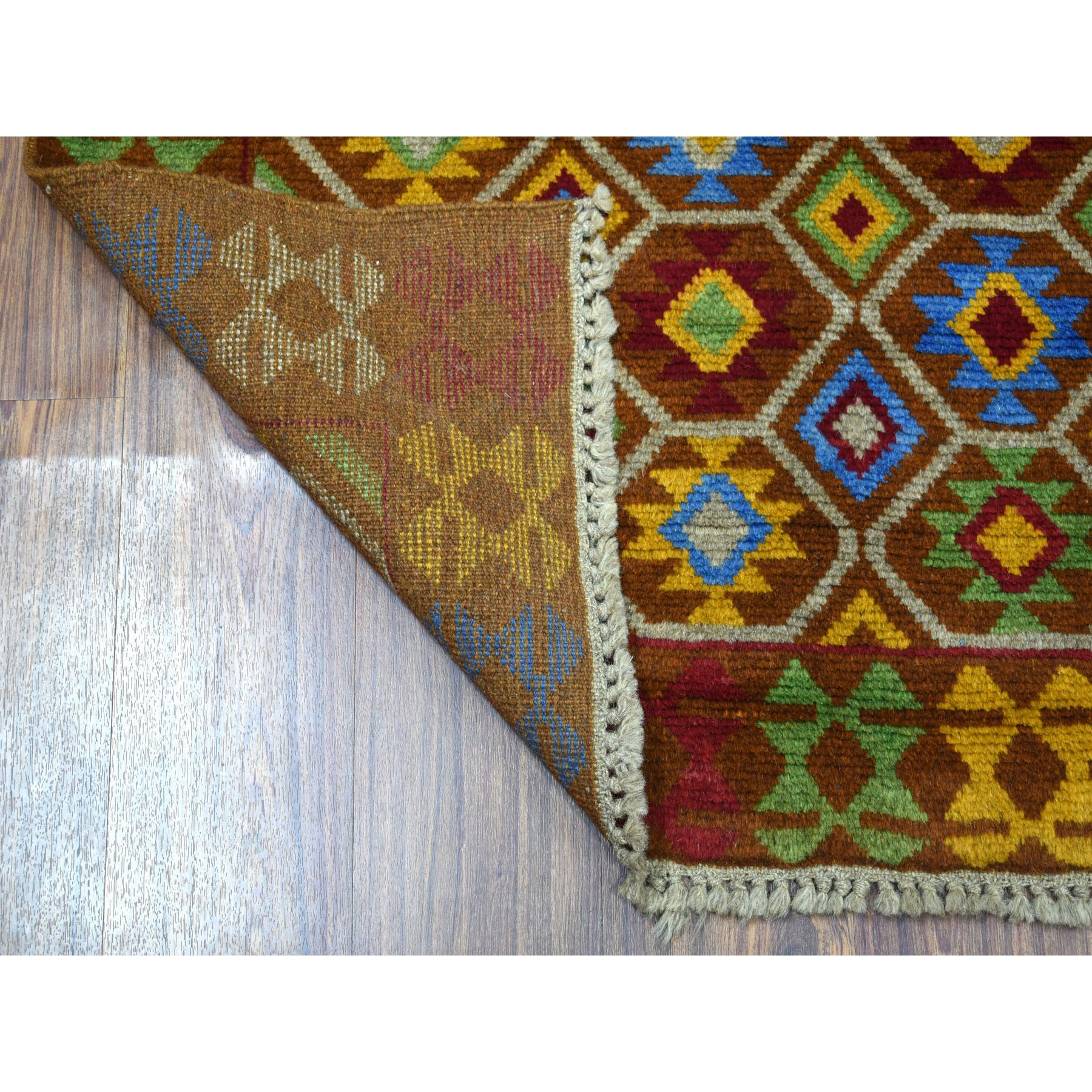 3'6"x5'9" Brown Tribal Design Colorful Afghan Baluch Pure Wool Hand Woven Oriental Rug 