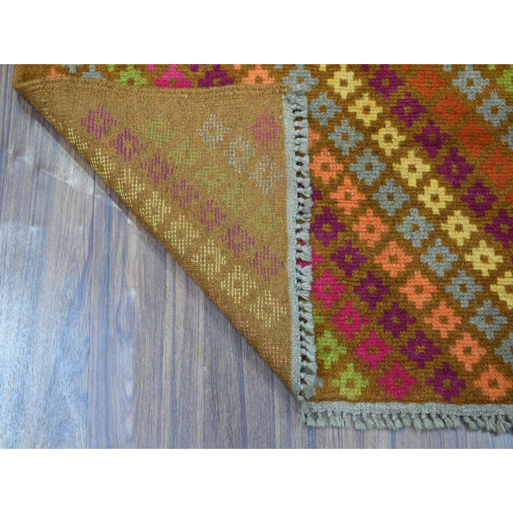 3'3"x4'10" Brown Colorful Afghan Baluch All Over Design  Hand Woven Pure Wool Oriental Rug 