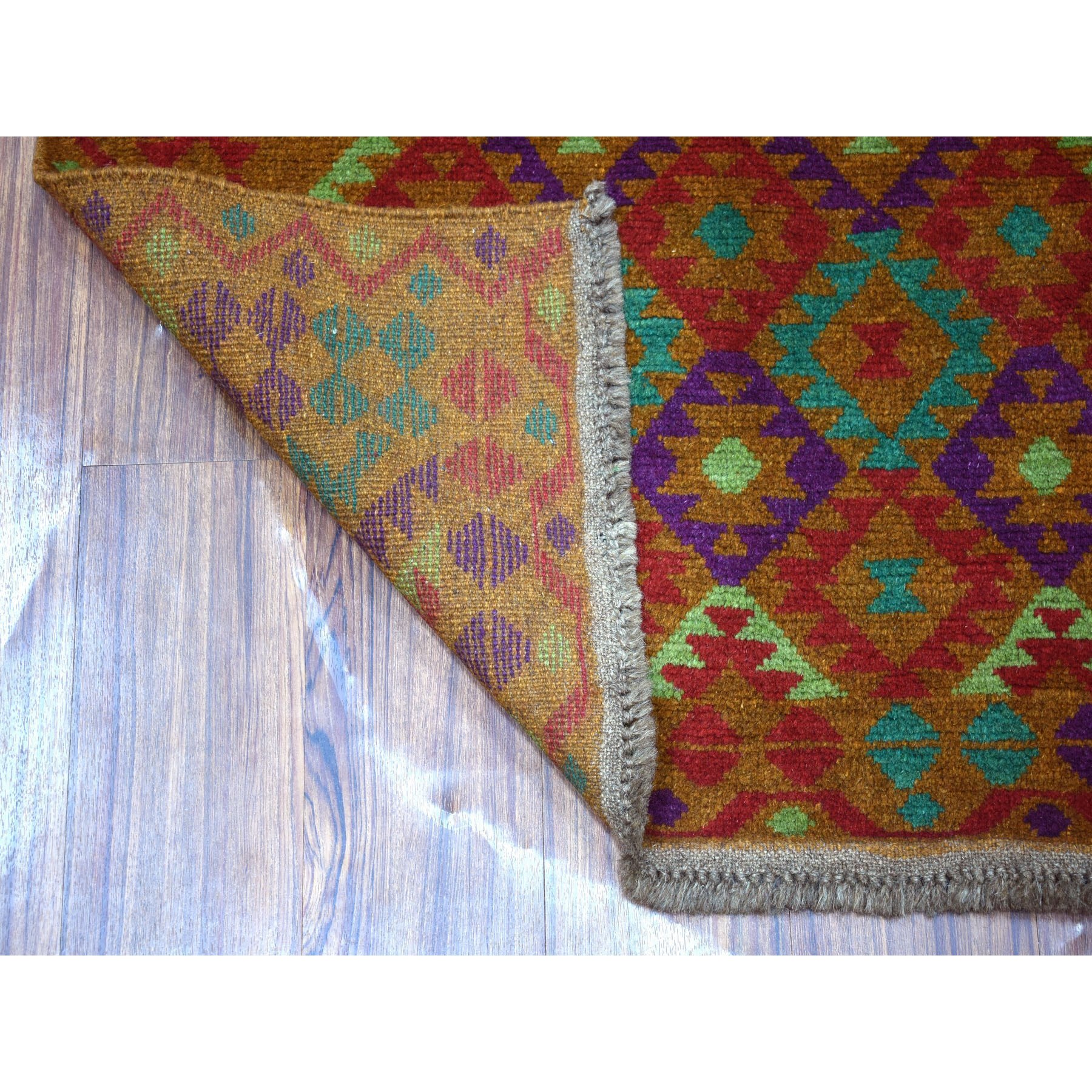 3'1"x4'9" Brown Colorful Afghan Baluch Geometric Design Hand Woven Pure Wool Oriental Rug 