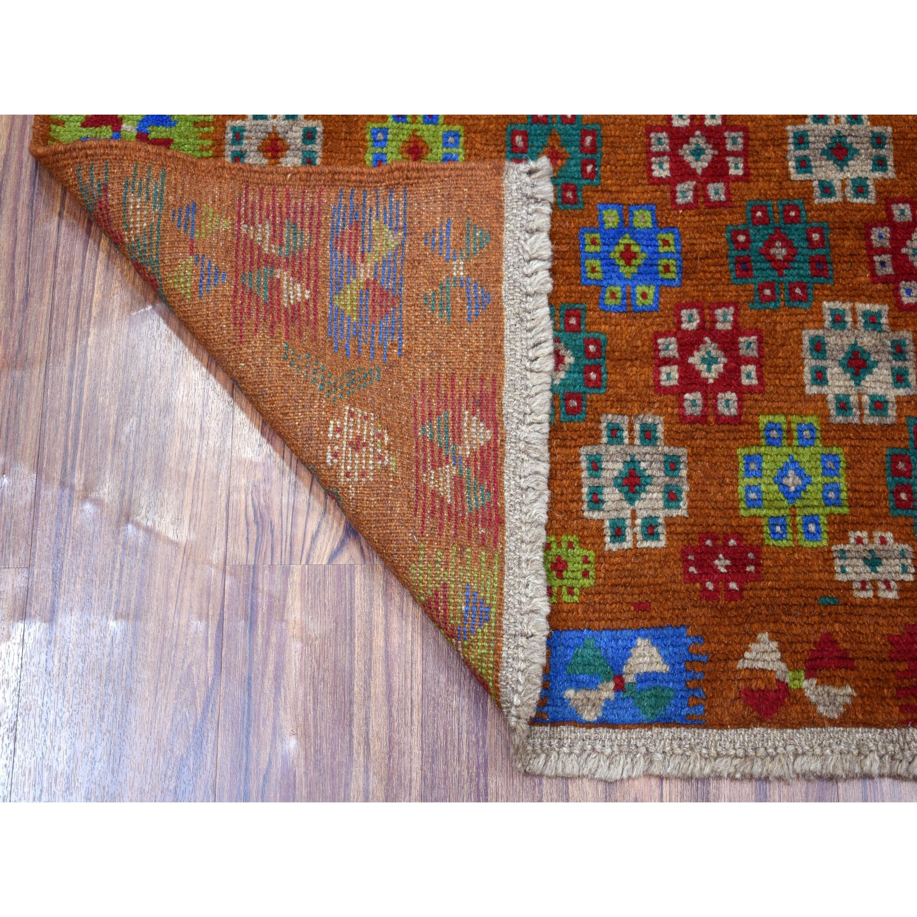 4'1"x5'9" Brown Tribal Design Colorful Afghan Baluch Hand Woven Pure Wool Oriental Rug 