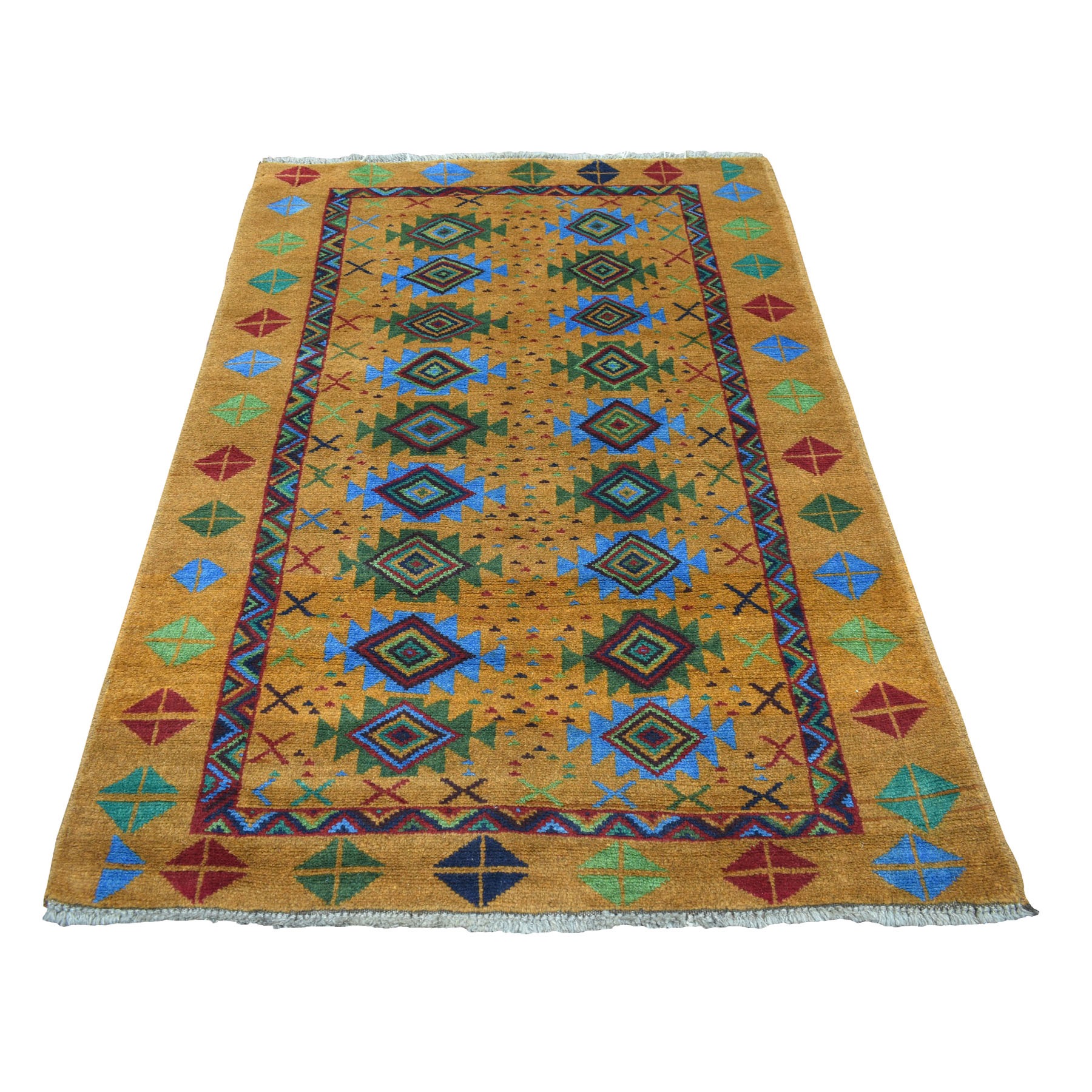 4'x6'1" Natural Dyes Colorful Afghan Baluch Geometric Design Hand Woven Pure Wool Oriental Rug 