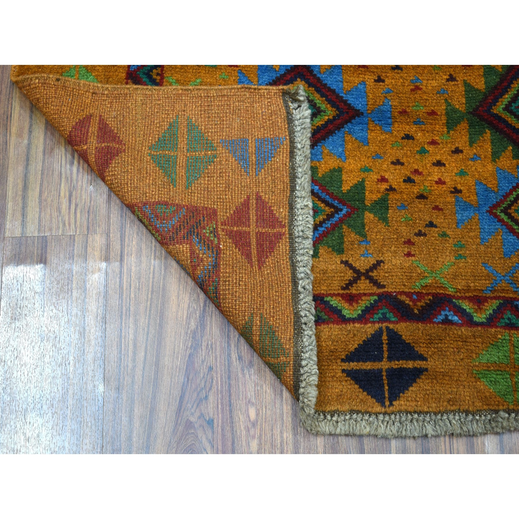 4'x6'1" Natural Dyes Colorful Afghan Baluch Geometric Design Hand Woven Pure Wool Oriental Rug 