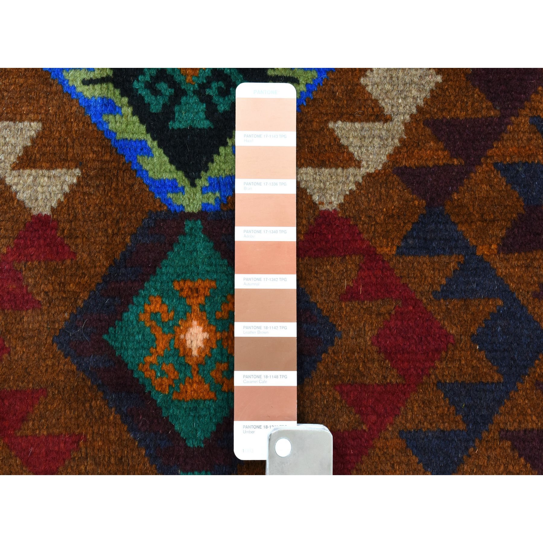 3'10"x6'2" Brown Geometric Design Colorful Afghan Baluch Hand Woven 100% Wool Oriental Rug 