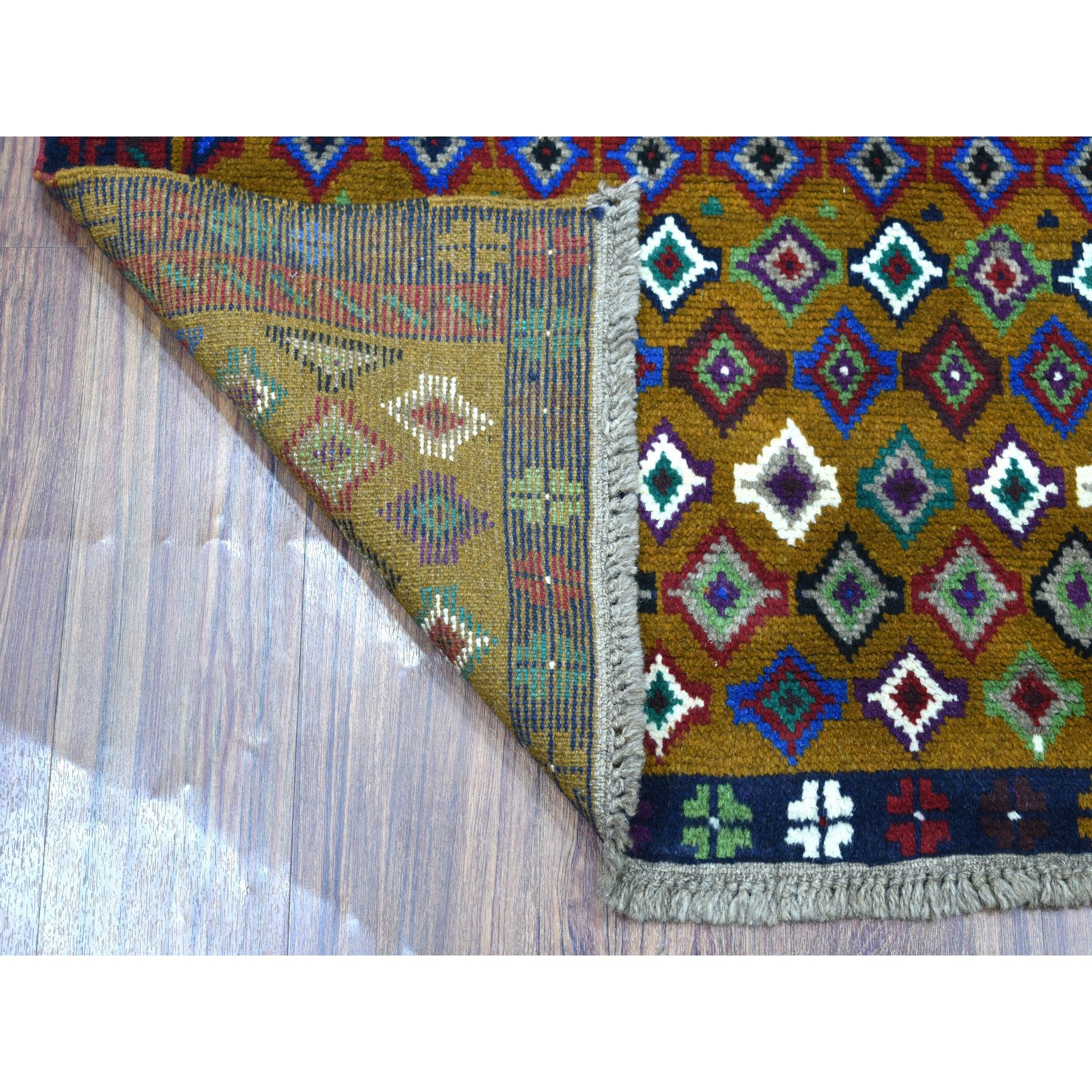 3'3"x4'8" Brown Colorful Afghan Baluch Tribal Design Hand Woven Pure Wool Oriental Rug 