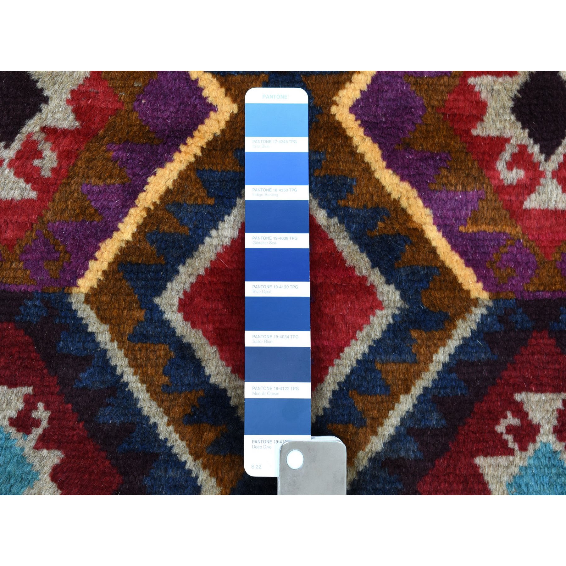 3'8"x5'7" Blue Tribal Design Colorful Afghan Baluch Hand Woven Pure Wool Oriental Rug 