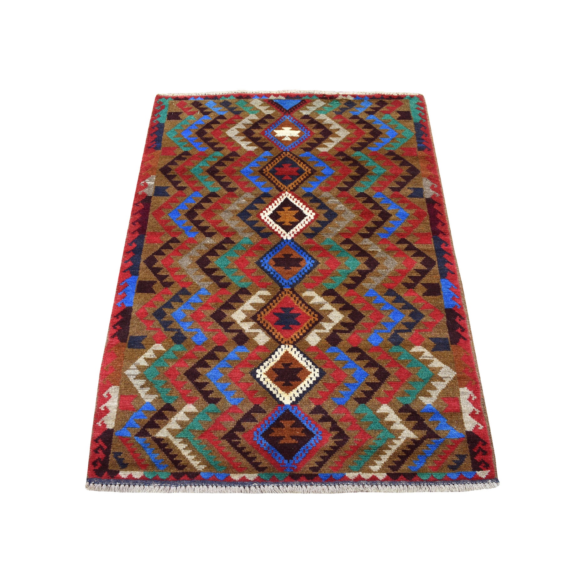 3'x4'6" Brown Hand Woven Tribal Design Colorful Afghan Baluch Pure Wool Oriental Rug 