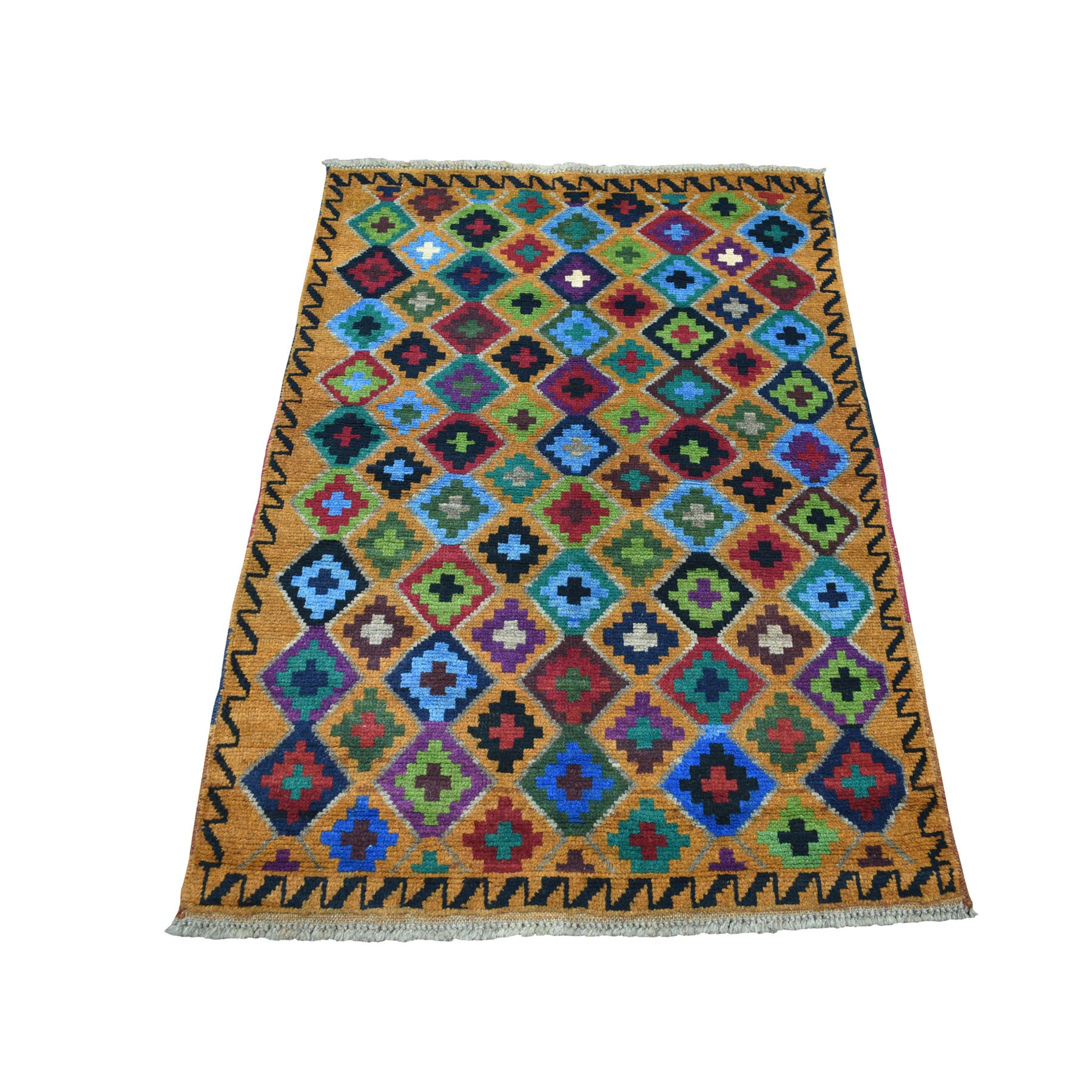 3'4"x4'8" Brown Tribal Design Colorful Afghan Baluch 100% Wool Hand Woven Oriental Rug 
