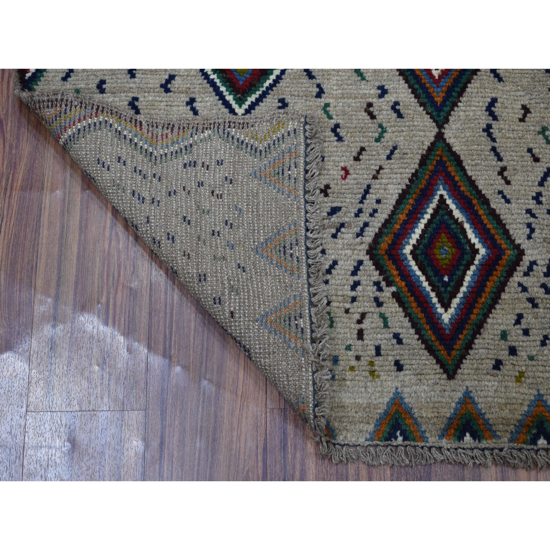4'x5'7" Gray Geometric Design Colorful Afghan Baluch Hand Woven Pure Wool Oriental Rug 