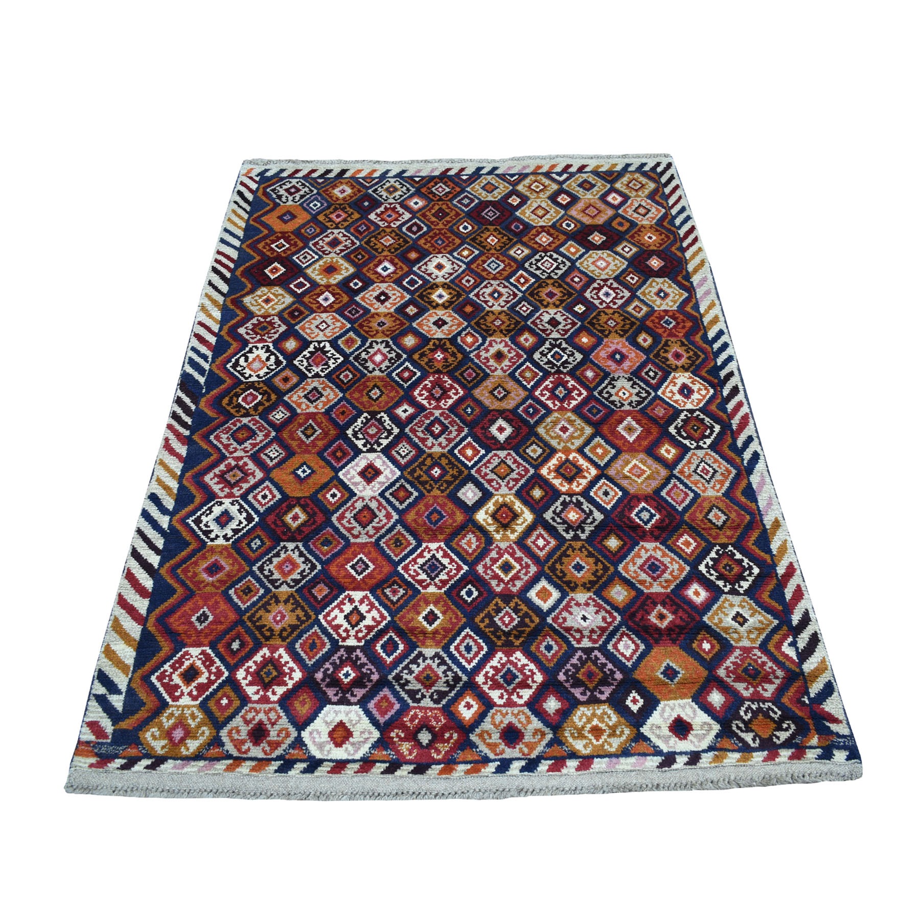 3'10"x6' Blue Tribal Design Hand Woven Colorful Afghan Baluch Pure Wool Oriental Rug 