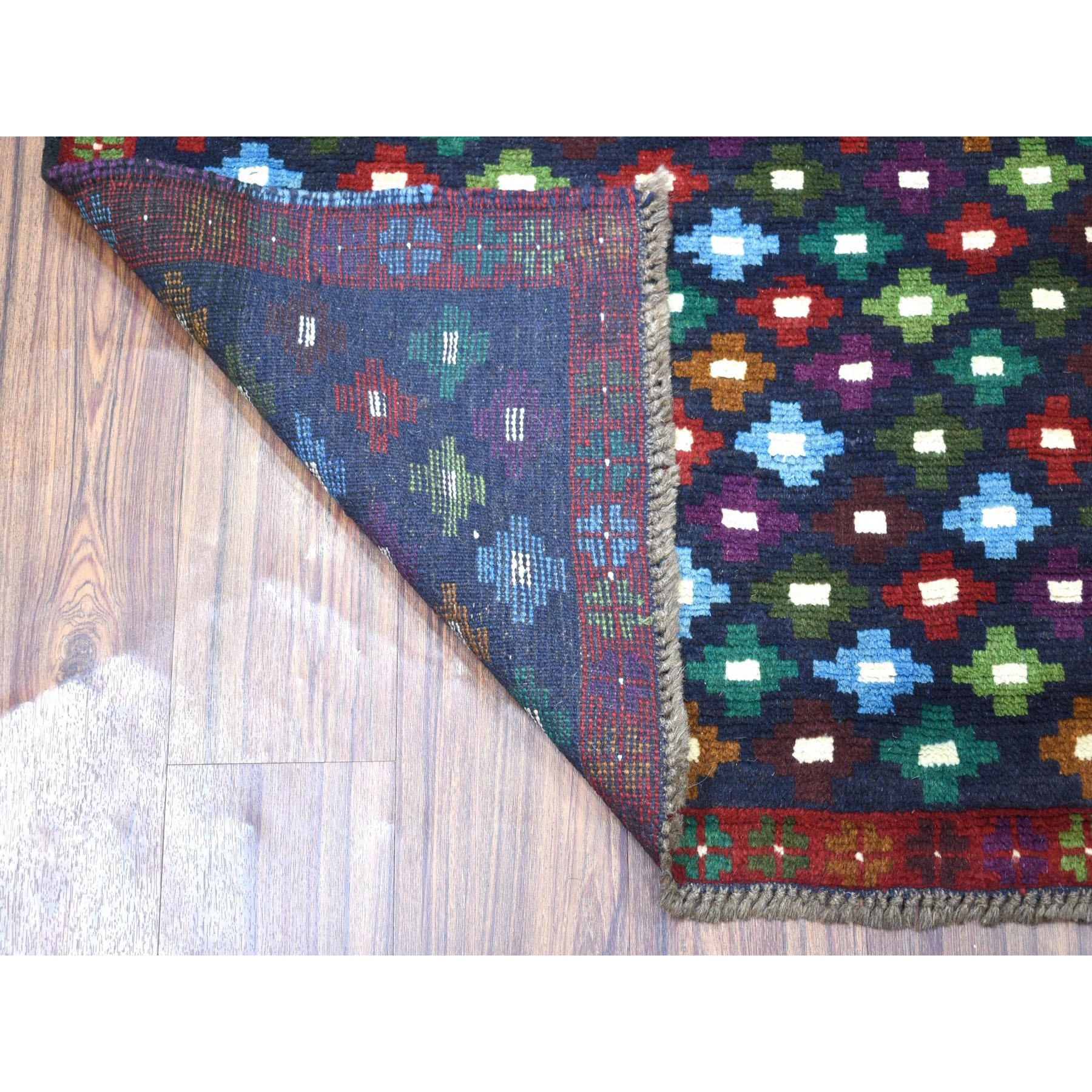 4'1"x6' Blue All Over Design Colorful Afghan Baluch Pure Wool Hand Woven Oriental Rug 