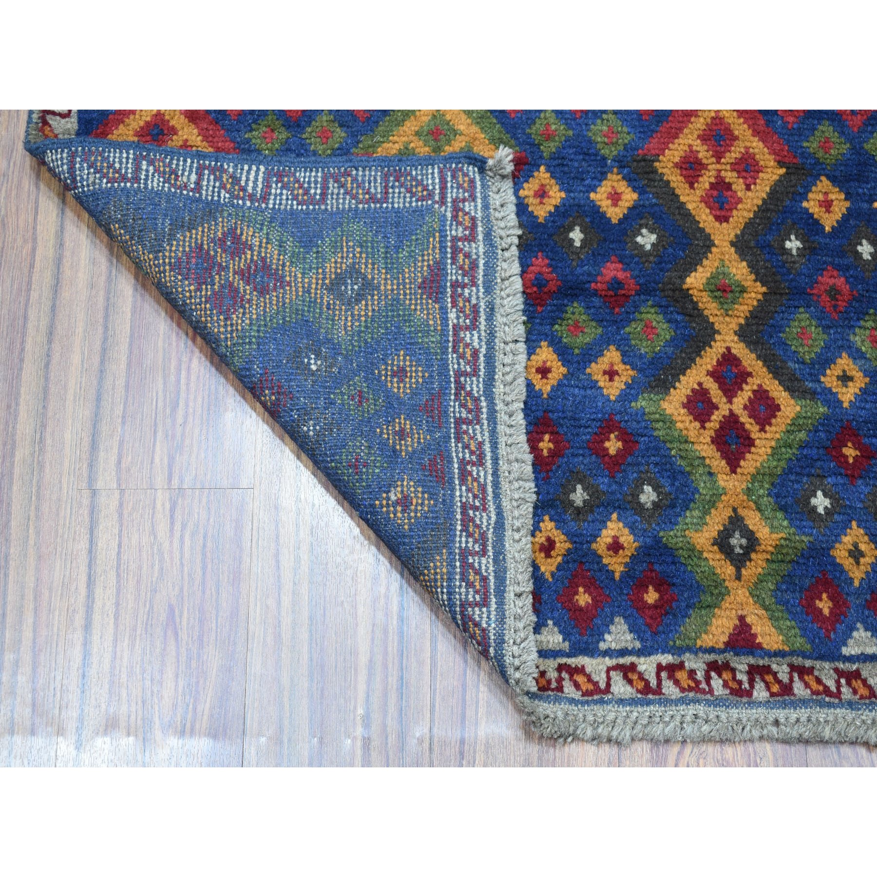 4'1"x5'8" Blue Colorful Afghan Baluch Geometric Design Hand Woven Pure Wool Oriental Rug 