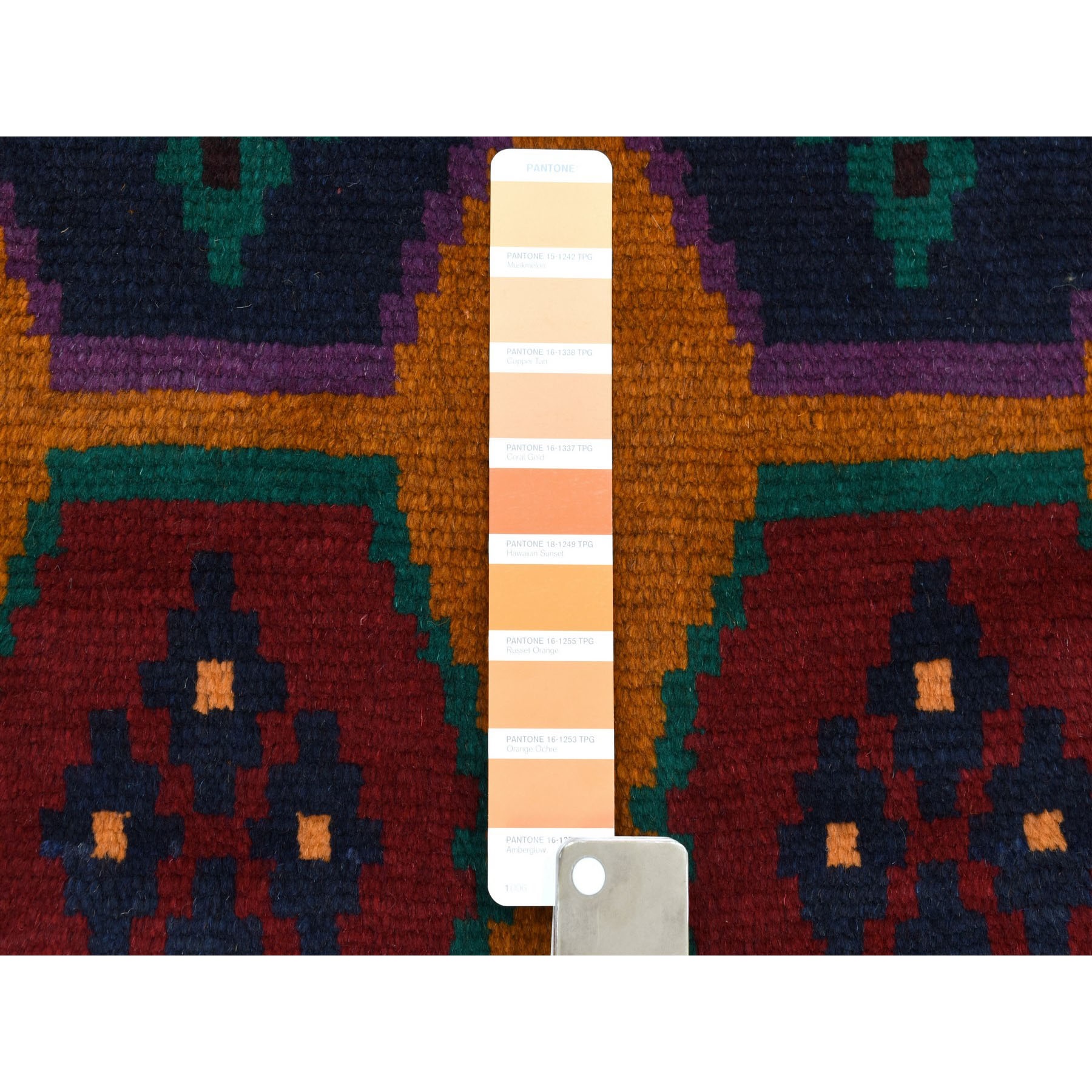 6'x7'10" Orange Geometric Design Colorful Afghan Baluch Hand Woven Pure Wool Oriental Rug 