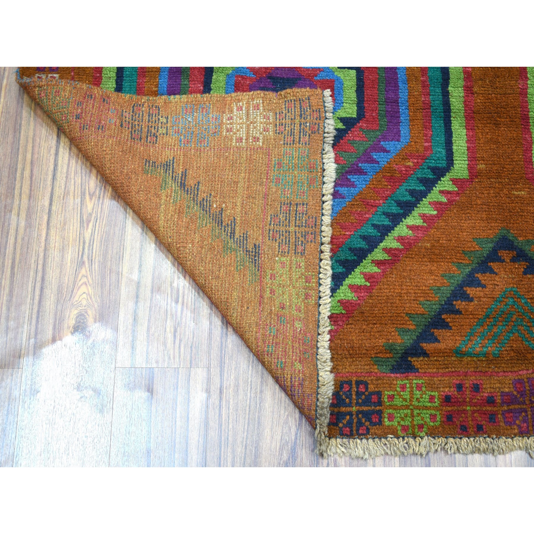 6'x8' Brown Colorful Afghan Baluch Hand Woven Geometric Design Pure Wool Oriental Rug 