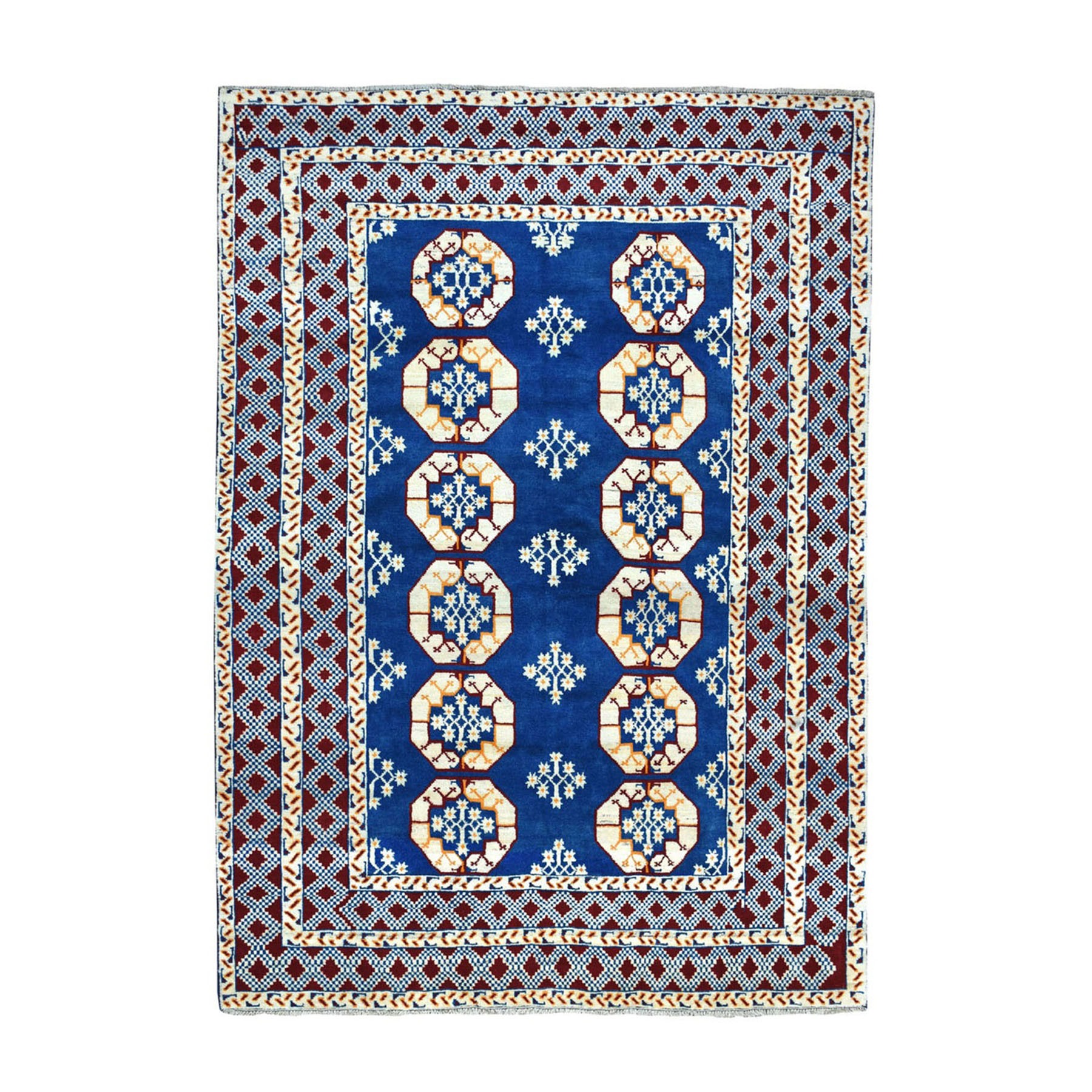6'7"x9'4" Blue Elephant Feet Design Colorful Afghan Baluch Hand Woven Pure Wool Oriental Rug 