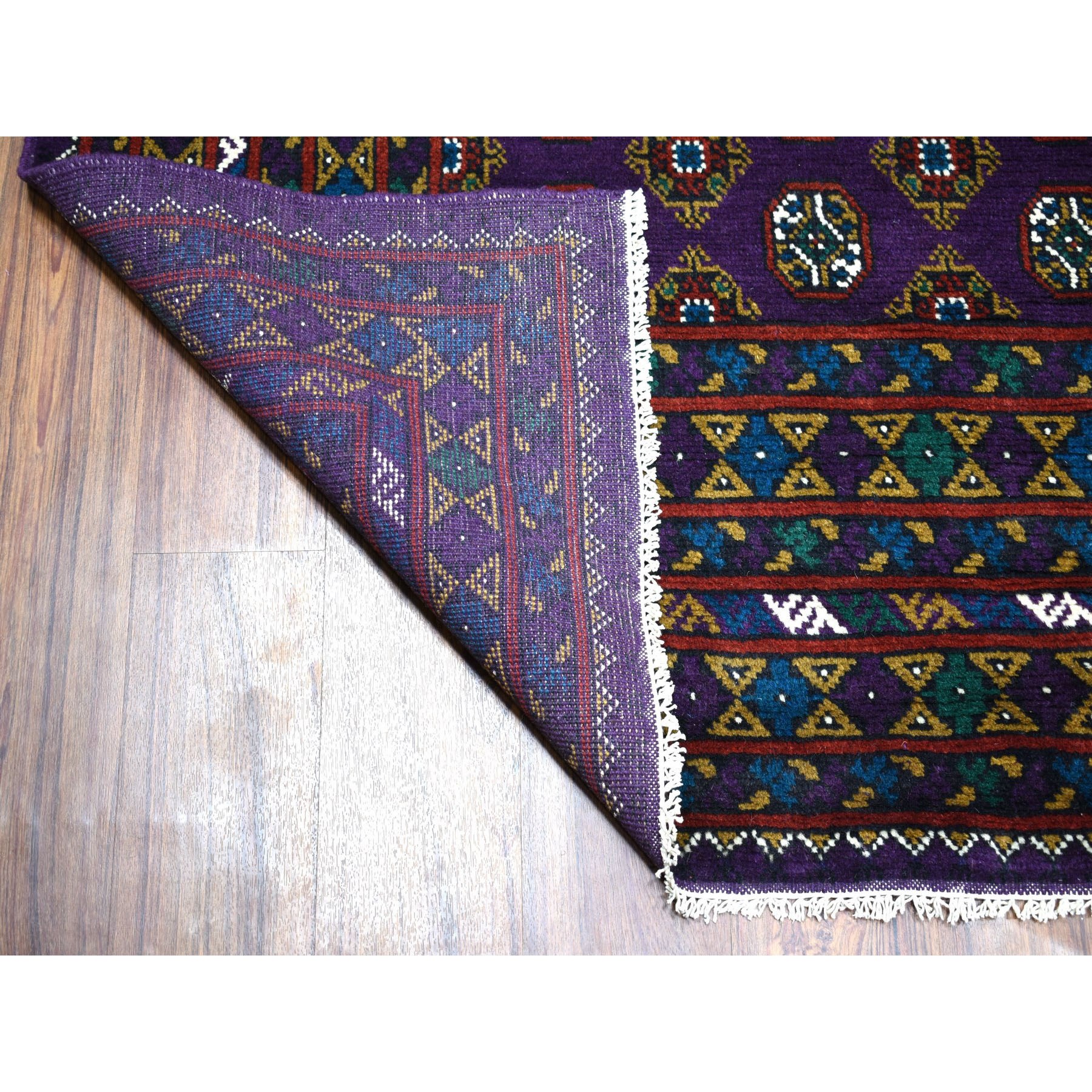 6'7"x9'4" Purple Colorful Afghan Baluch Hand Woven Tribal Design Pure Wool Oriental Rug 