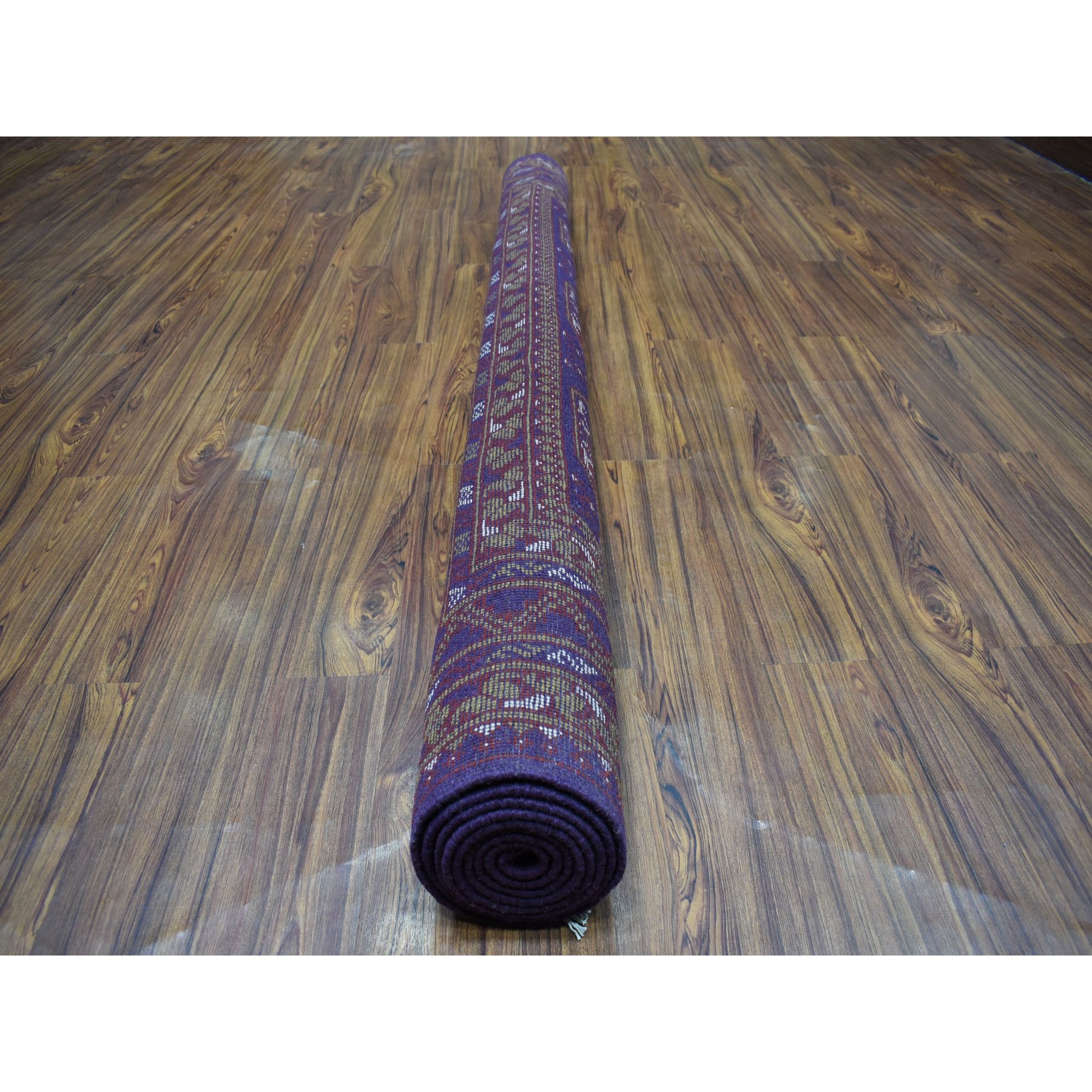 6'8"x9'5" Purple Elephant Feet Design Colorful Afghan Baluch Hand Woven Pure Wool Oriental Rug 