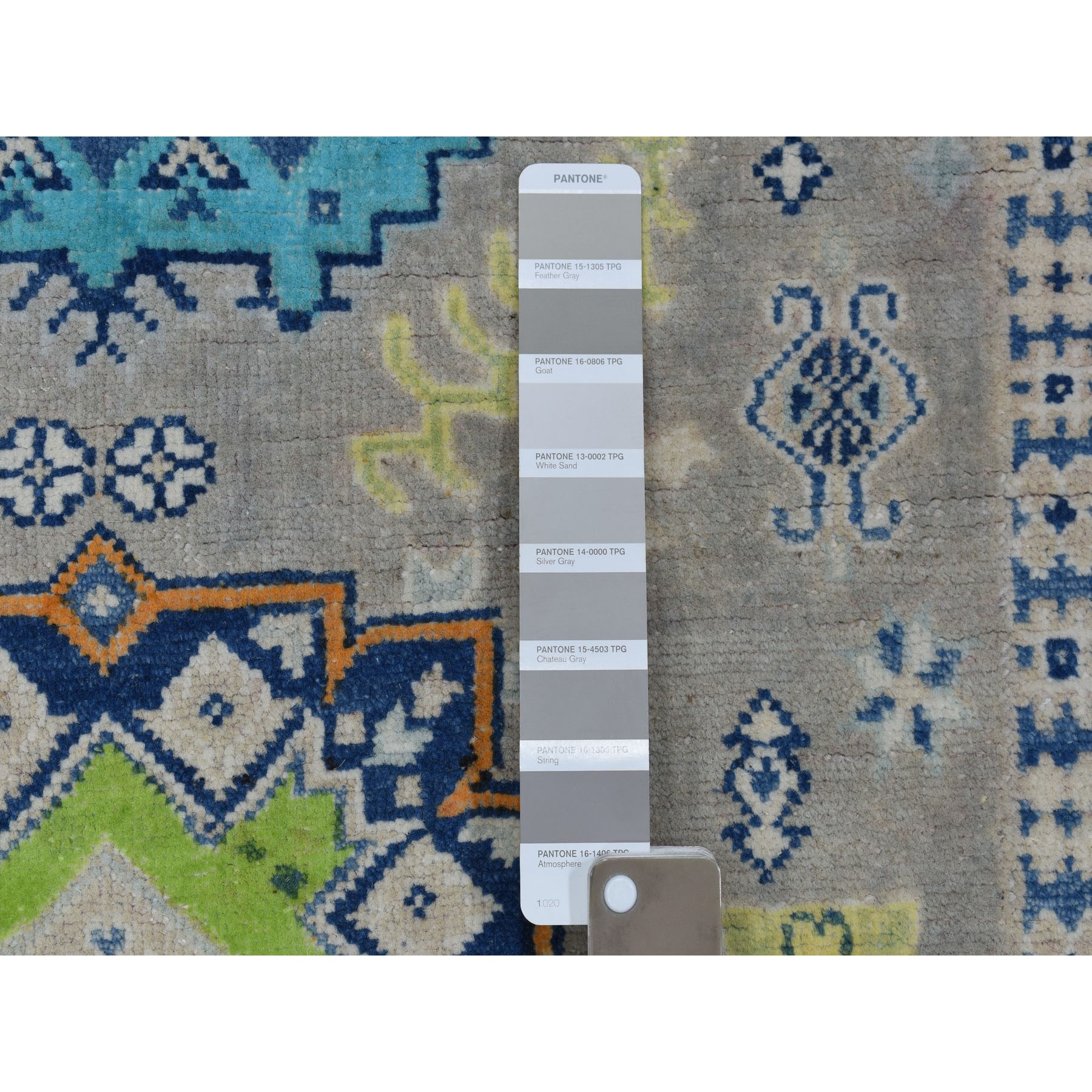 3'3"x5' Colorful Gray Fusion Kazak Pure Wool Geometric Design Hand Woven Oriental Rug 