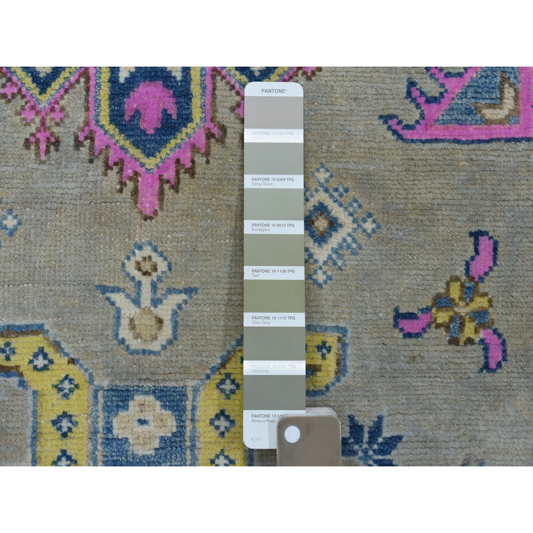 3'4"x4'10" Colorful Gray Fusion Kazak Pure Wool Geometric Design Hand Woven Oriental Rug 