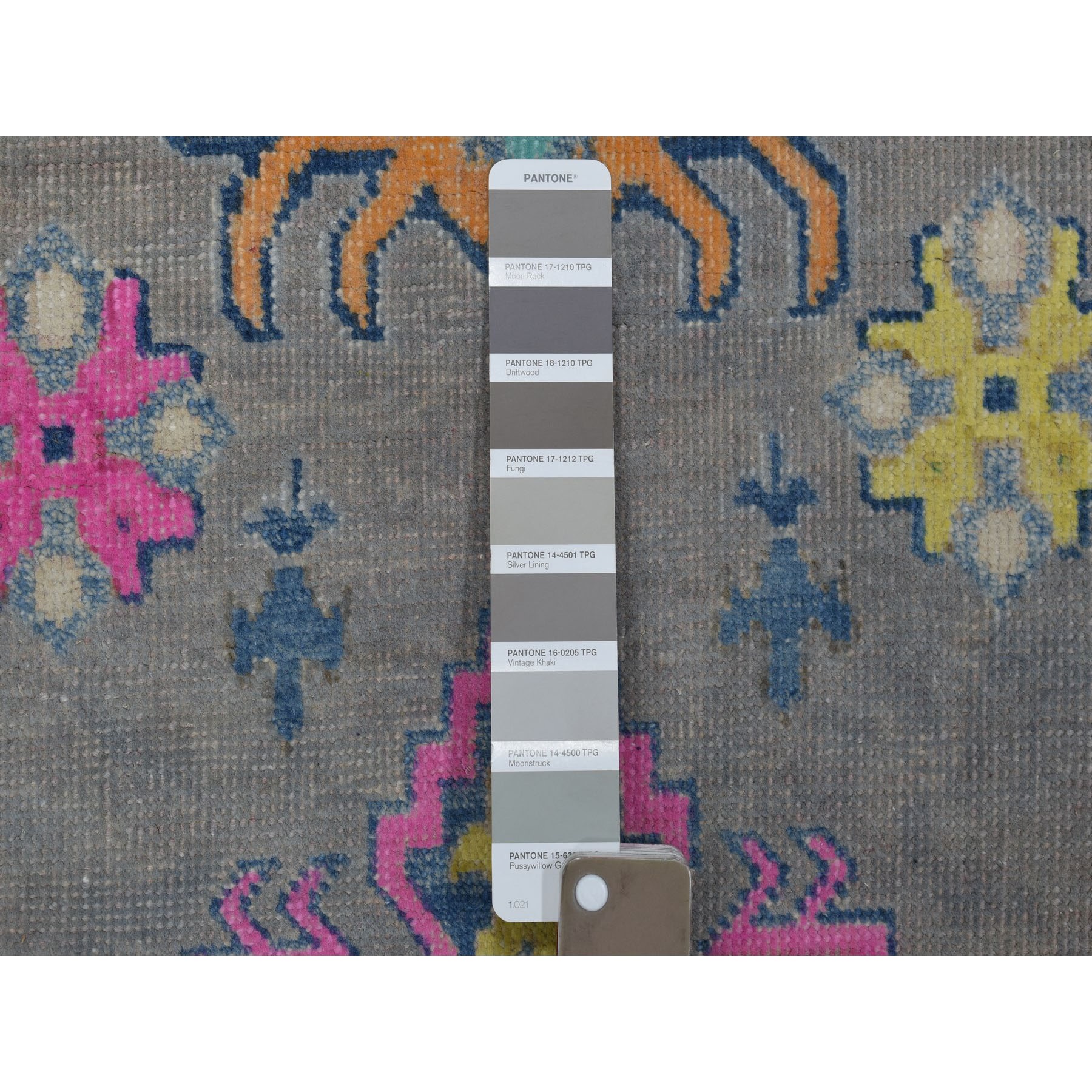 3'8"x6' Colorful Gray Fusion Kazak Pure Wool Geometric Design Hand Woven Oriental Rug 