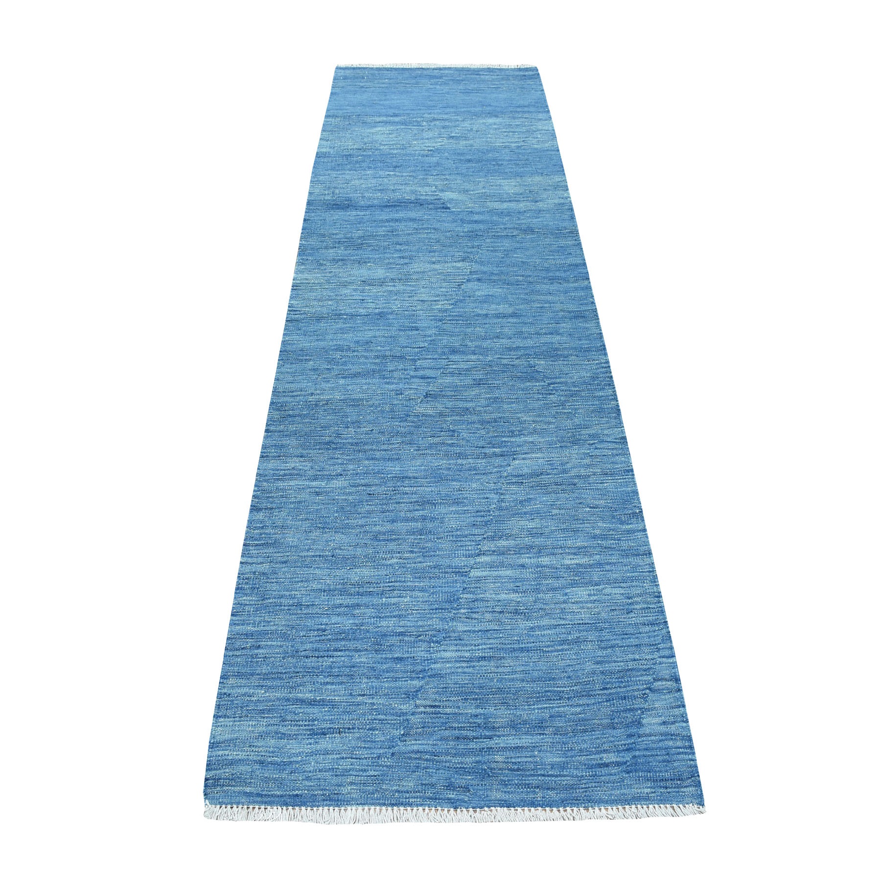 2'8"x9'8" Blue Shades Reversible Kilim Pure Wool Hand Woven Runner Oriental Rug 