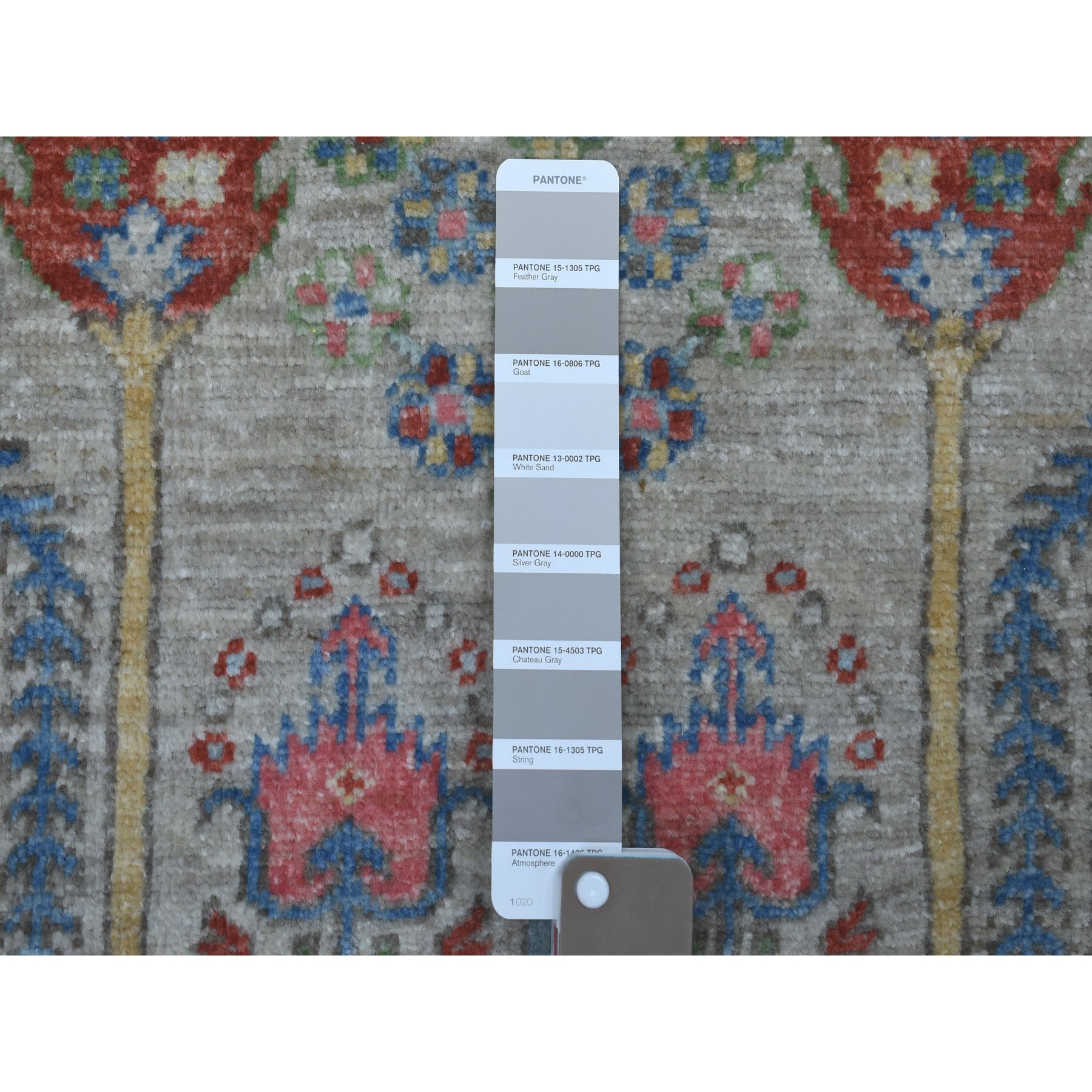 8'2"x9'10" Gray with Pop of Color Willow and Cypress Tree Design Pure Wool Hand Woven Oriental Rug 