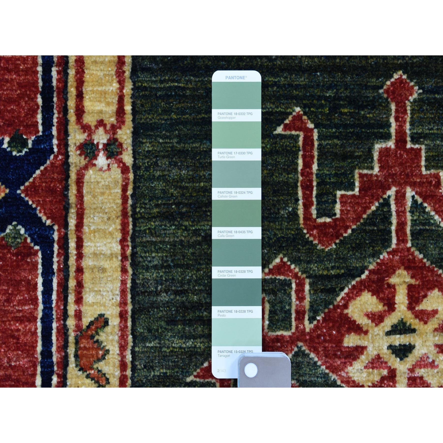 4'x9'8" Green Afghan Turkoman Ersari Geometric Design Organic Wool Hand Woven Oriental Wide Runner Rug 