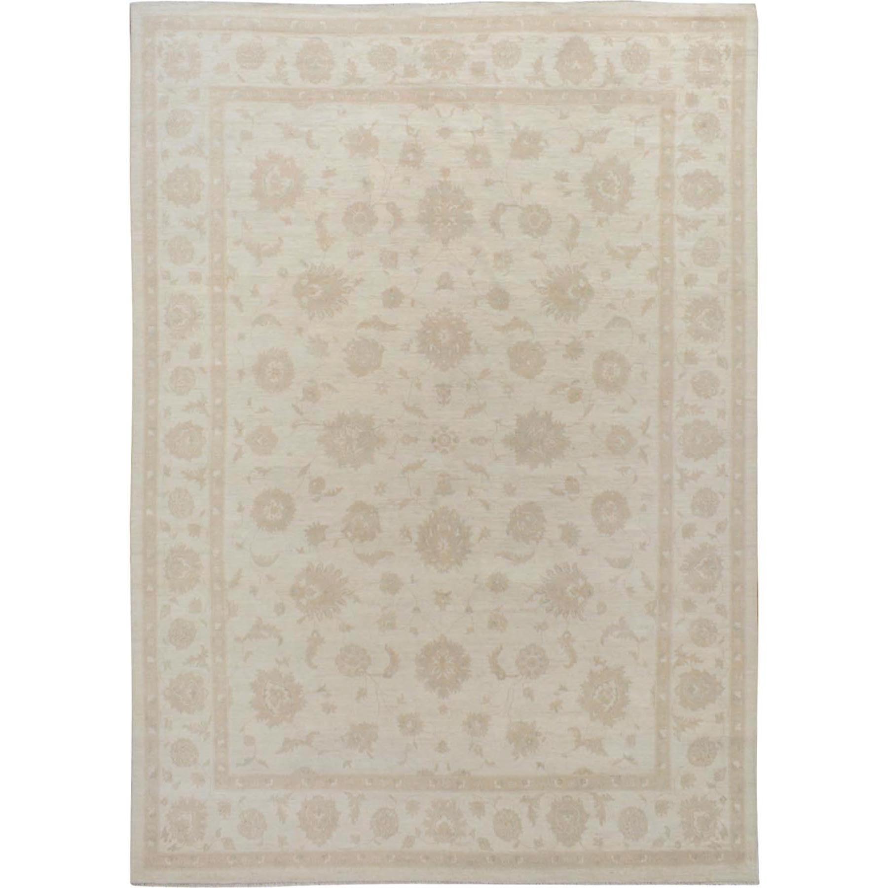 8'9"x11'9" Ivory White Wash Peshawar Ziegler Mahal Pure Wool Hand Woven Oriental Rug 