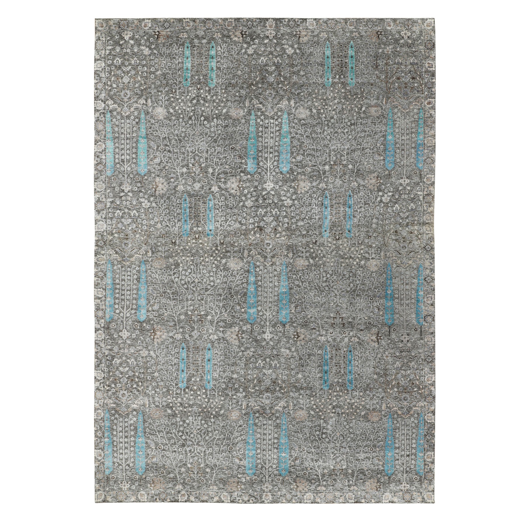 12'x17'9" Oversized Cypress Tree Design Silk with Textured Wool Hand Woven Oriental Rug 