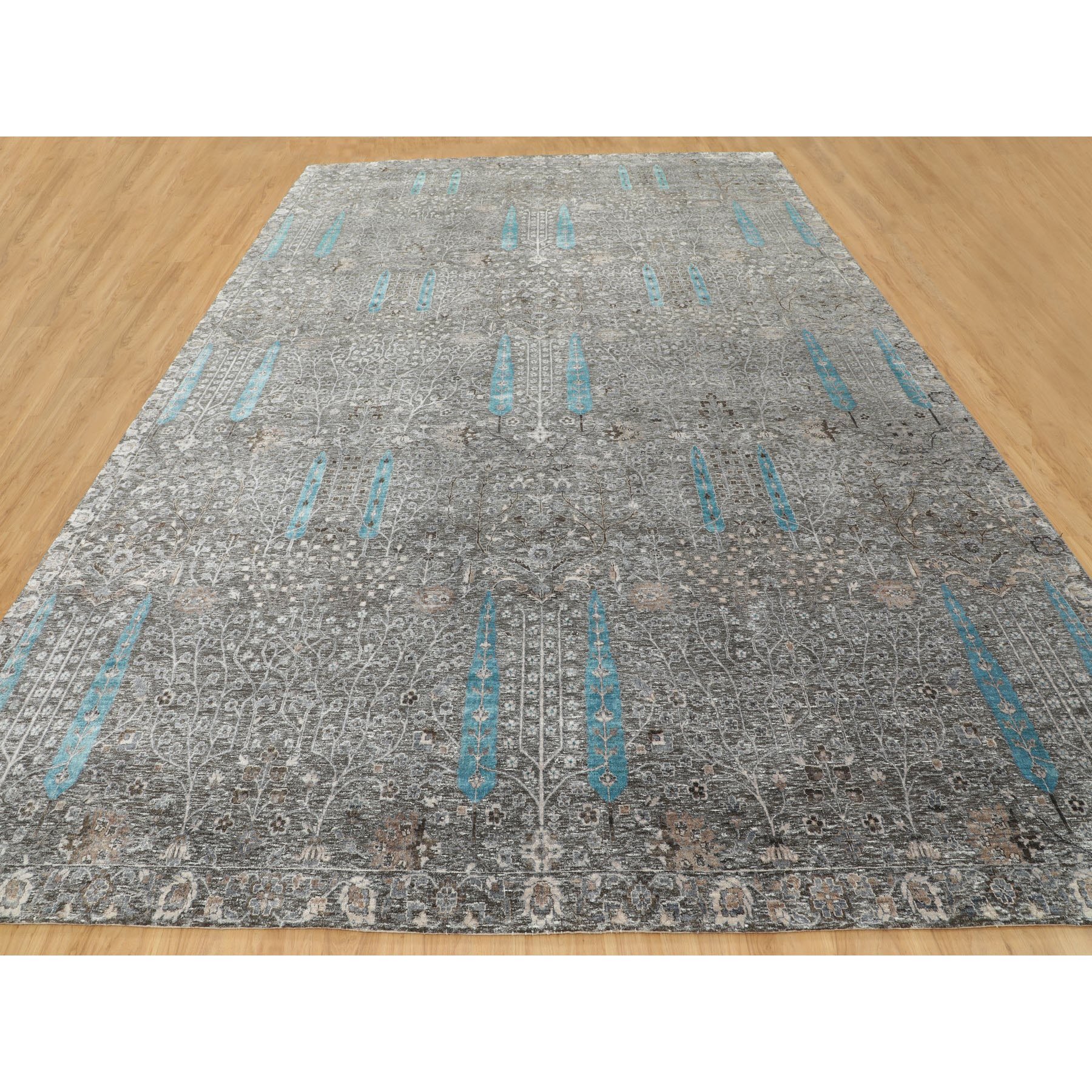 12'x17'9" Oversized Cypress Tree Design Silk with Textured Wool Hand Woven Oriental Rug 