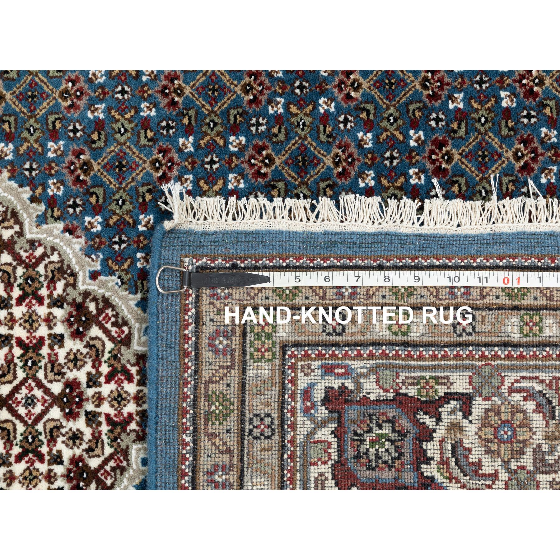 6'x9' Denim Blue Hand Woven Fish Design Tabriz Mahi Wool And Silk Oriental Rug 