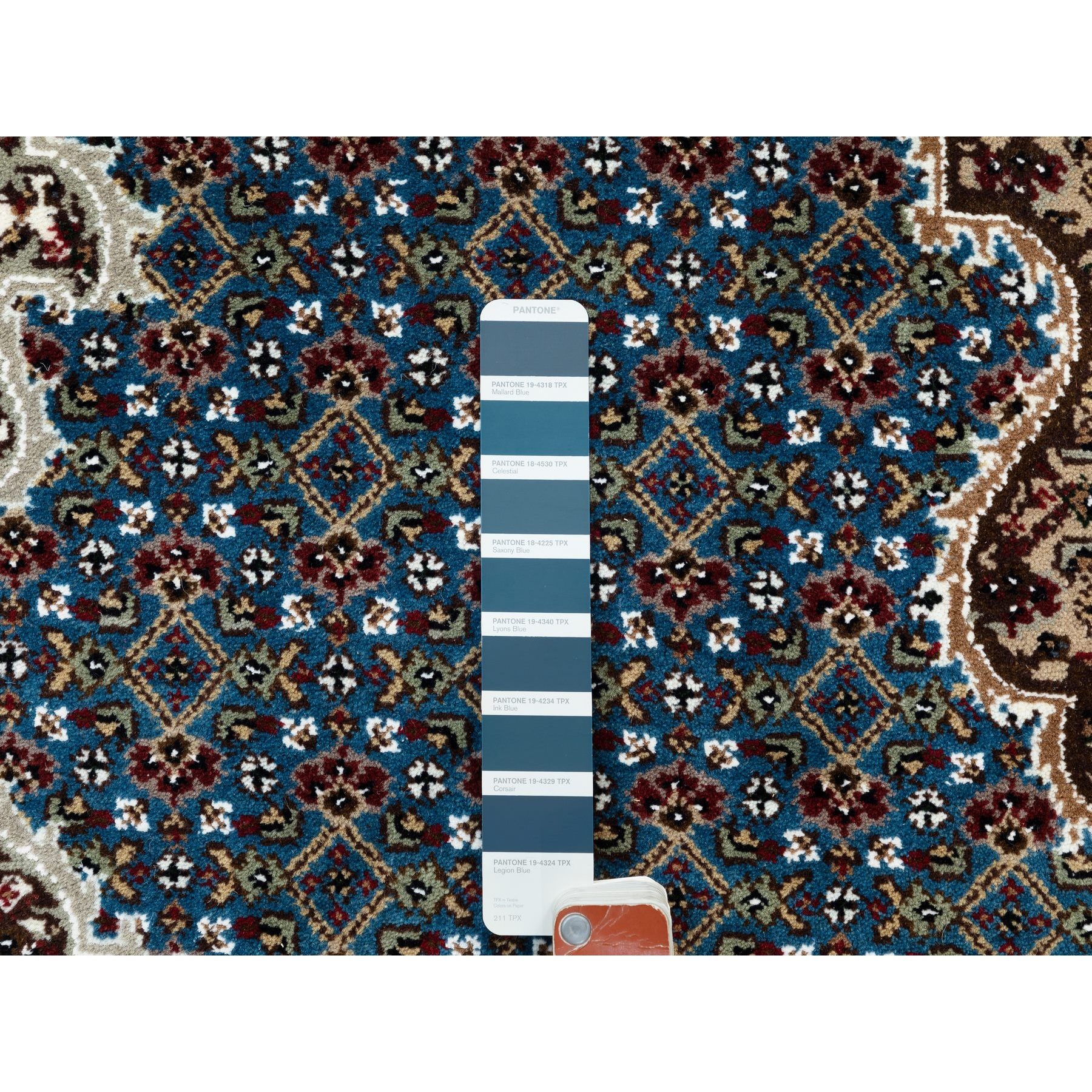 6'x9' Denim Blue Hand Woven Fish Design Tabriz Mahi Wool And Silk Oriental Rug 