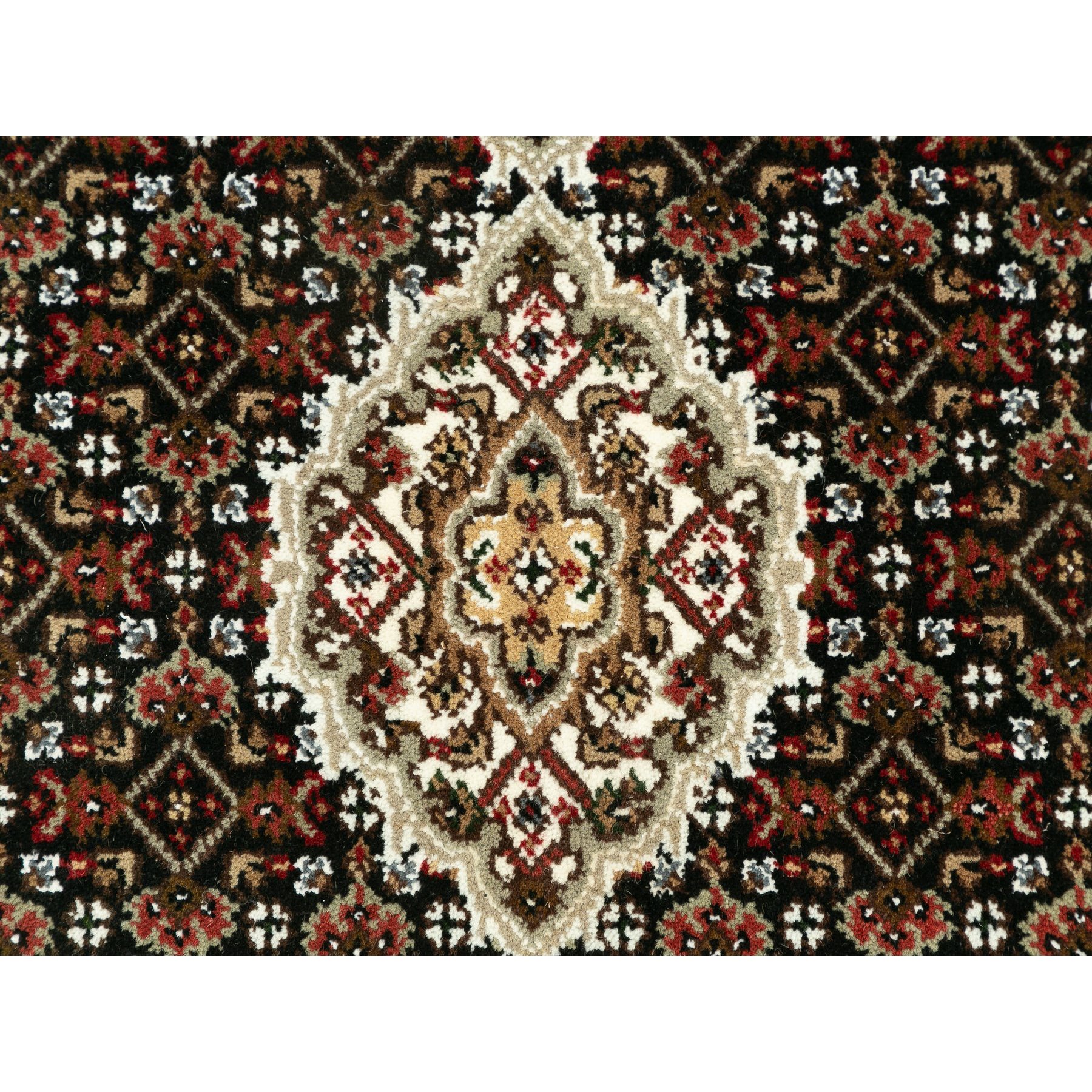 3'x3' Rich Black, 250 KPSI Hand Woven, Tabriz Mahi with Fish Medallion Design, Wool and Silk Round Oriental Rug 