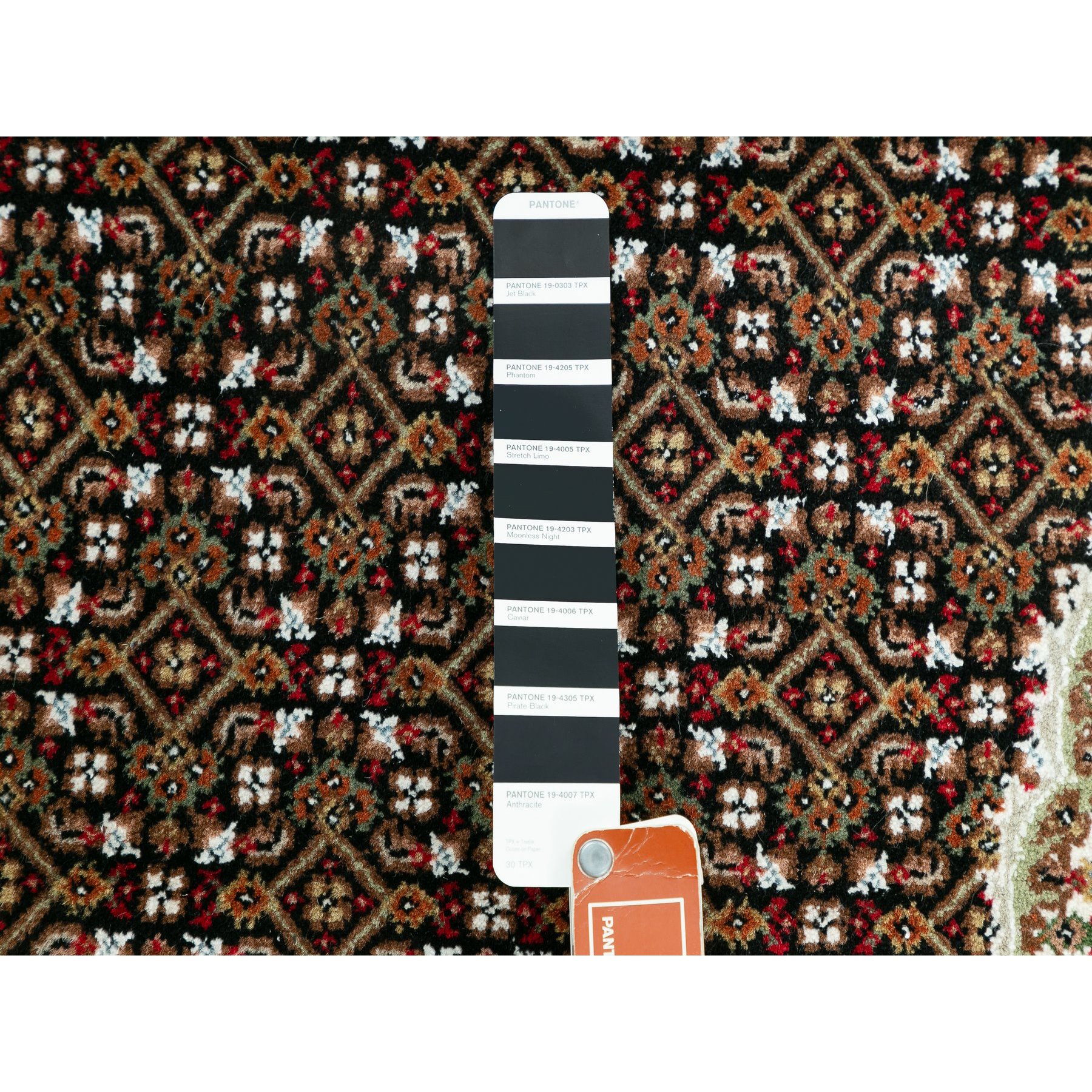 8'x10'1" Rich Black,250 KPSI Wool and Silk Hand Woven, Tabriz Mahi with Fish Medallion Design, Oriental Rug 