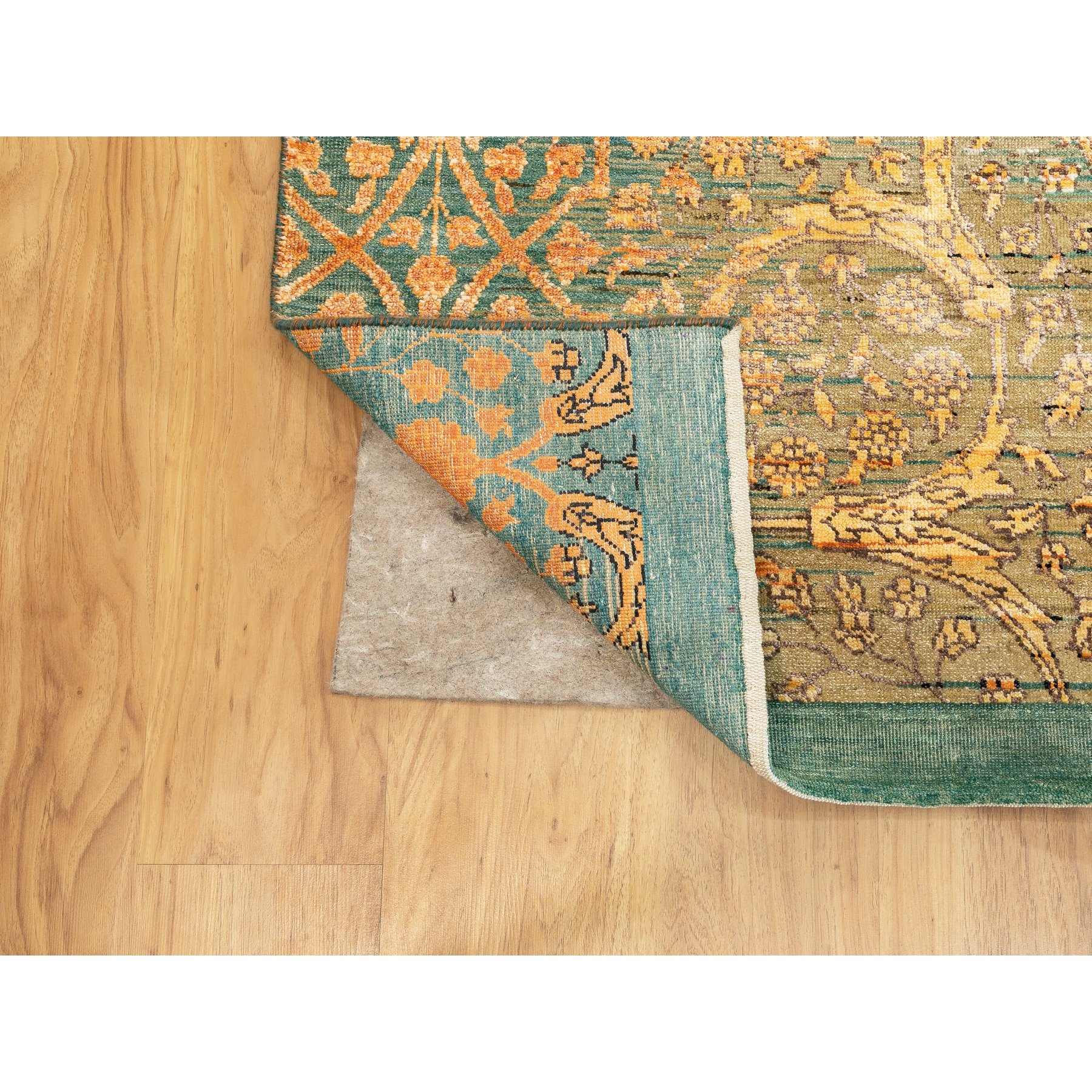 9'x12' Green Wool And Silk Erased Bijar Garus Design Hand Woven Oriental Rug 