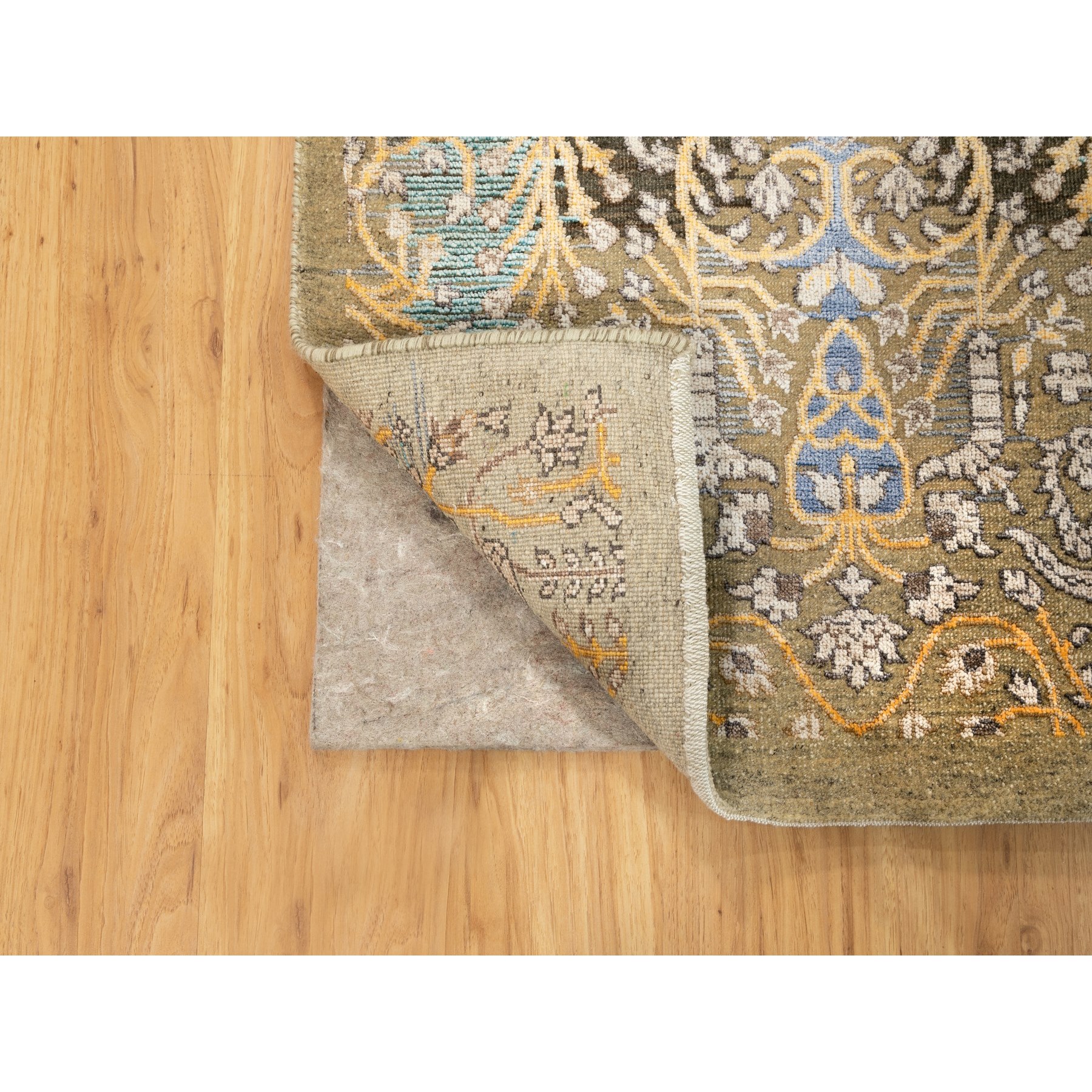 2'9"x8' Silk With Textured Wool Transitional Sarouk Hand Woven Oriental Runner Rug 