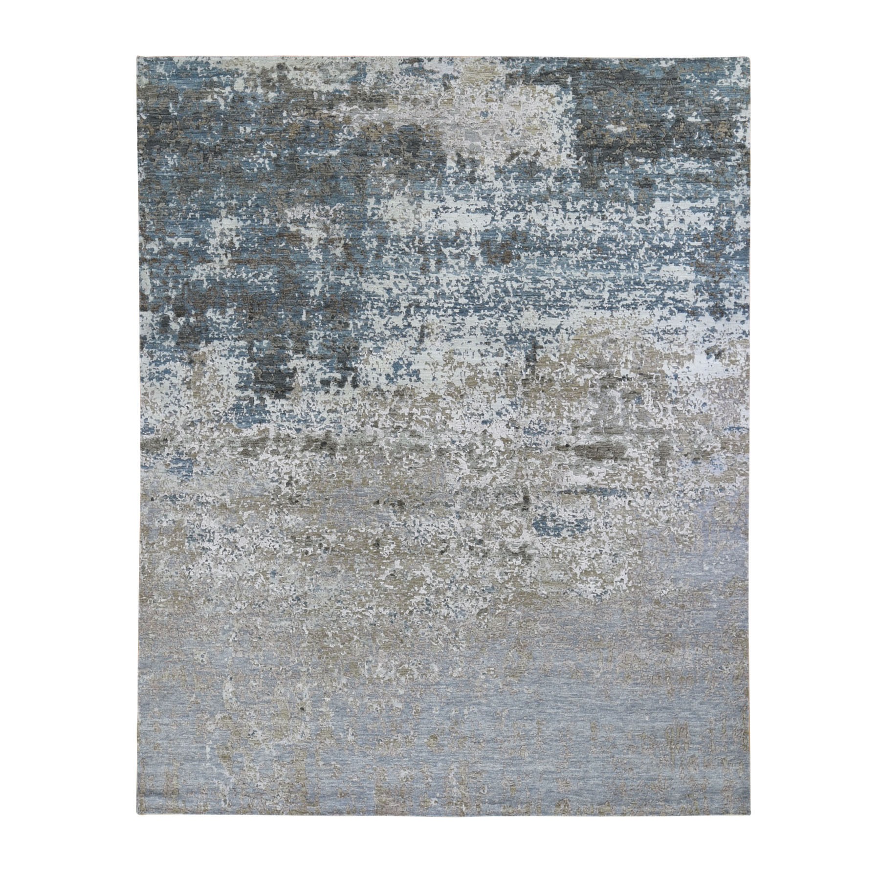 8'x9'10" Gray Abstract Design Wool And Silk Denser Weave Hand Woven Oriental Rug 