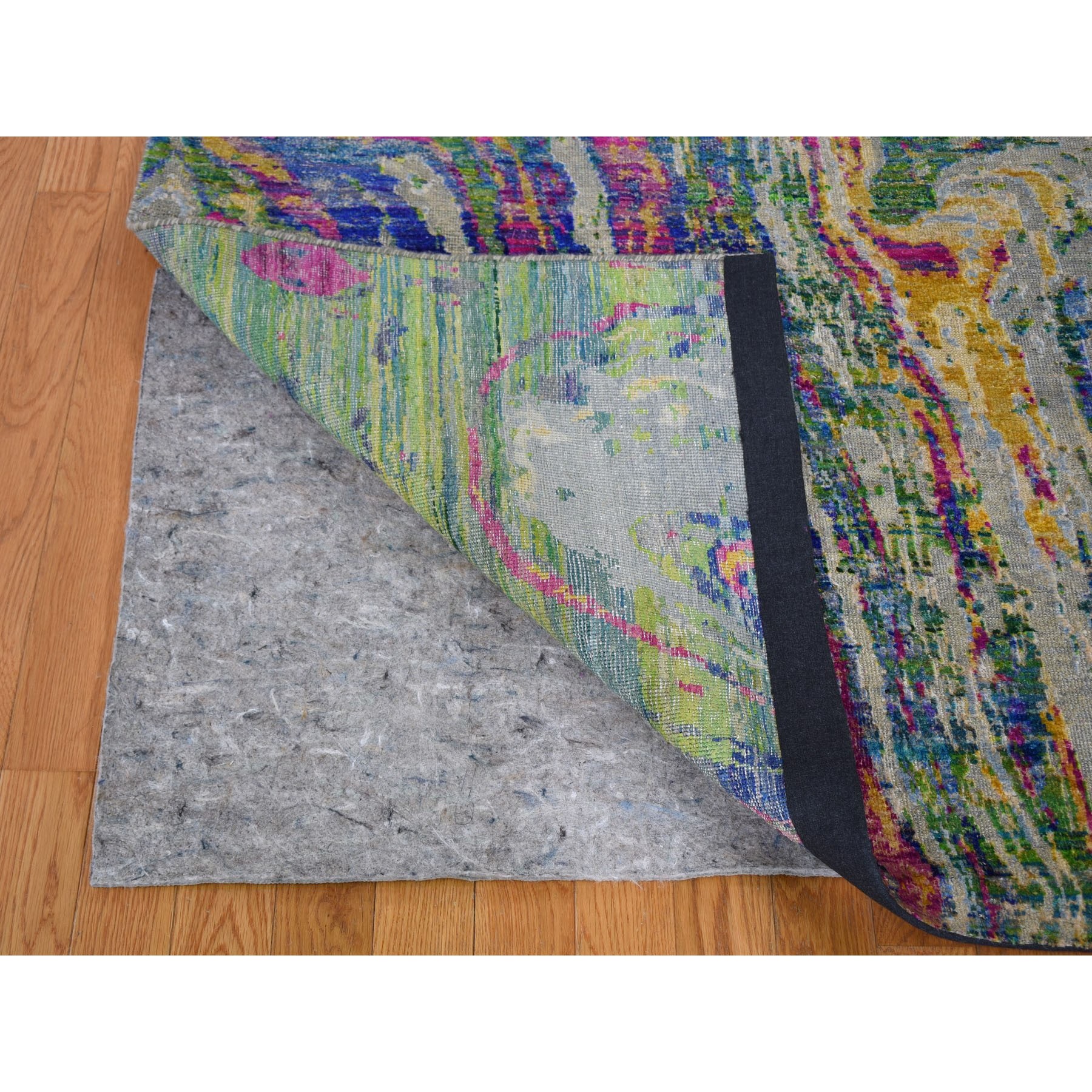 8'7"x11'6" THE LAVA, Colorful Sari Silk With Textured Wool Hand Woven Oriental Rug 