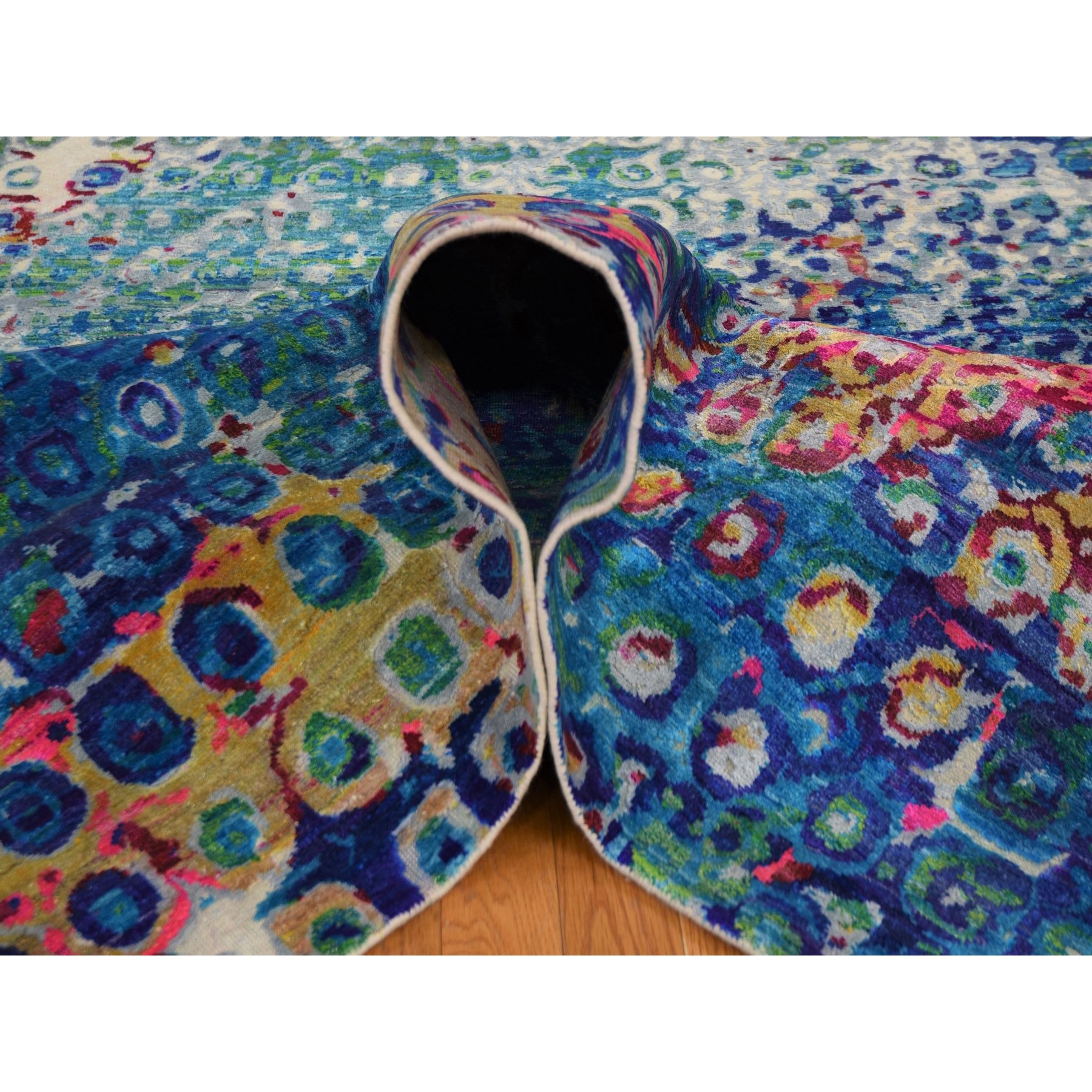 9'x12' THE PEACOCK, Sari Silk Colorful Hand Woven Oriental Rug 