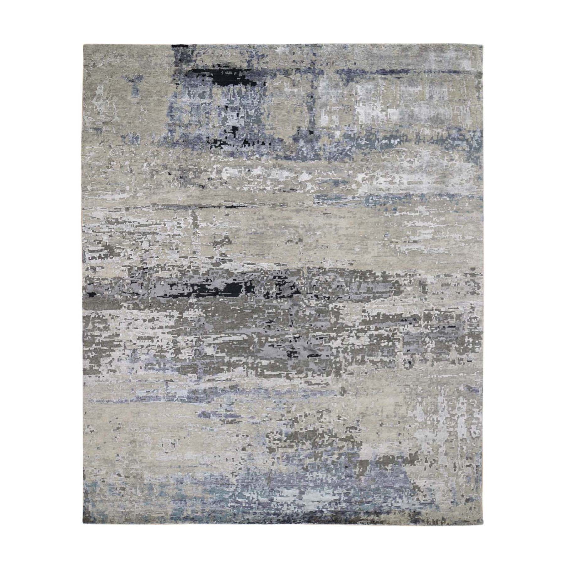 8'x9'9" Gray Abstract Design Wool And Silk Hand Woven Oriental Rug 