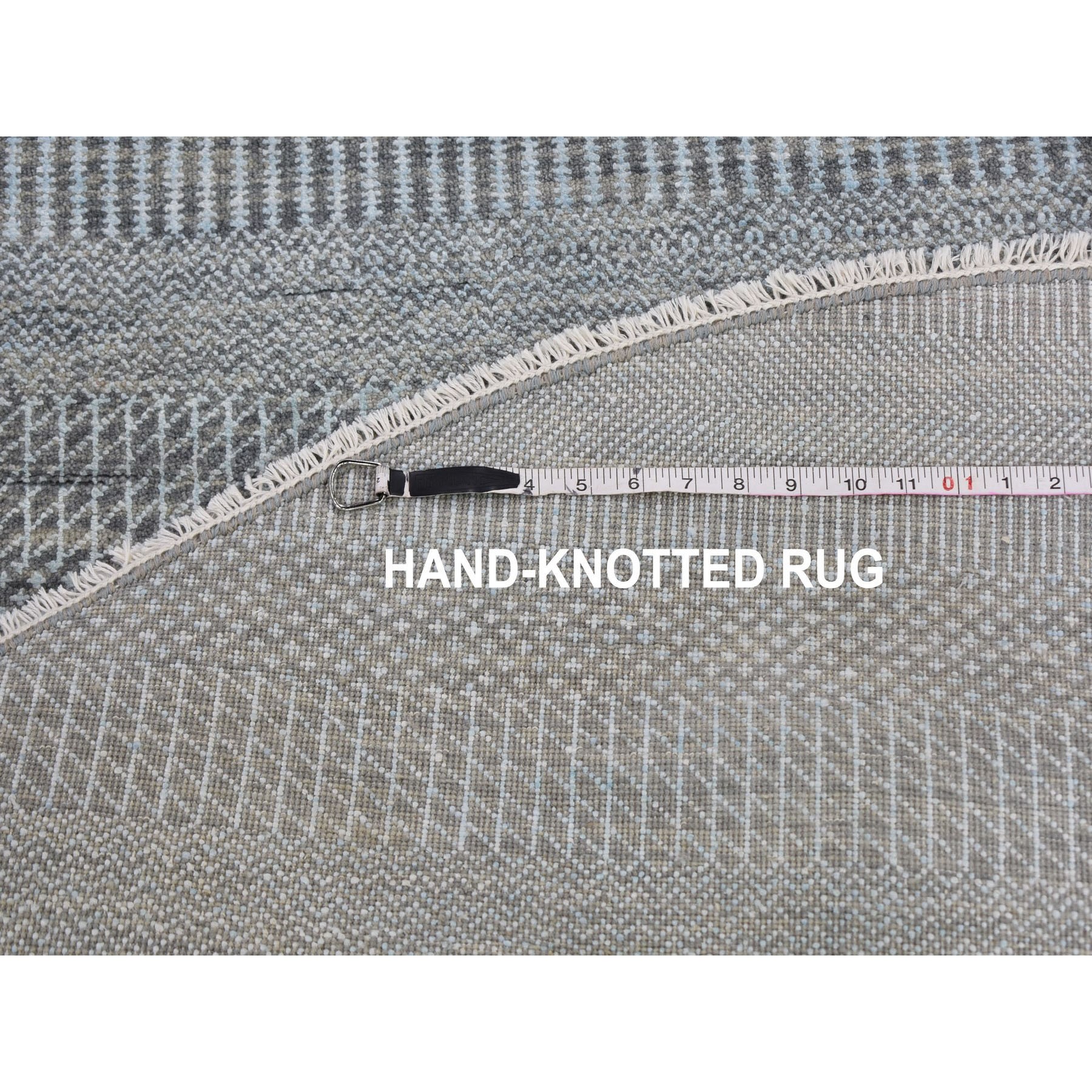 6'x6' Gray Wool and Silk Grass Design Hand Woven Round Oriental Rug 