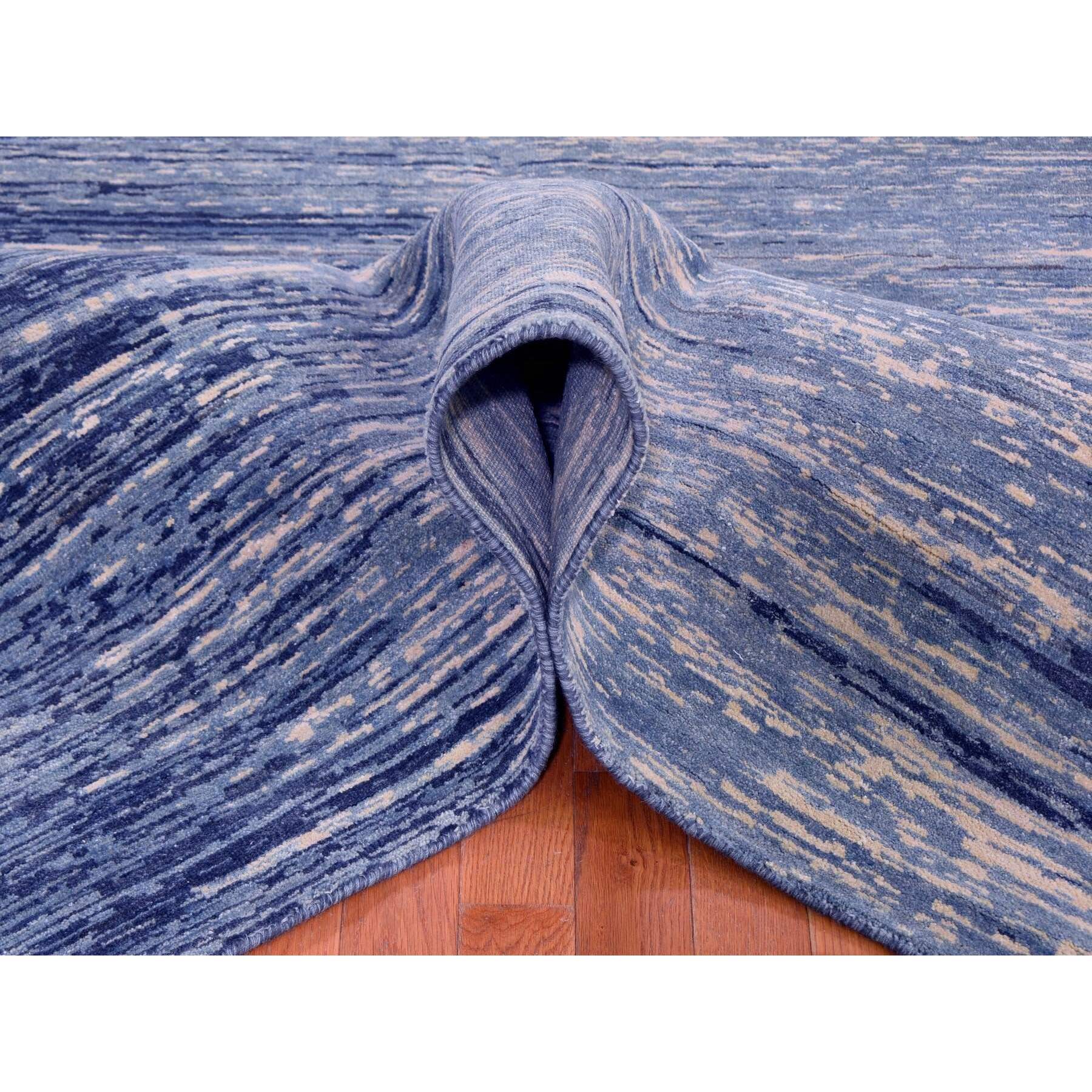 10'1"x14'1" Blue Oceanic Zero Pile Pure Wool Horizontal Ombre Design Hand Woven Oriental Rug 