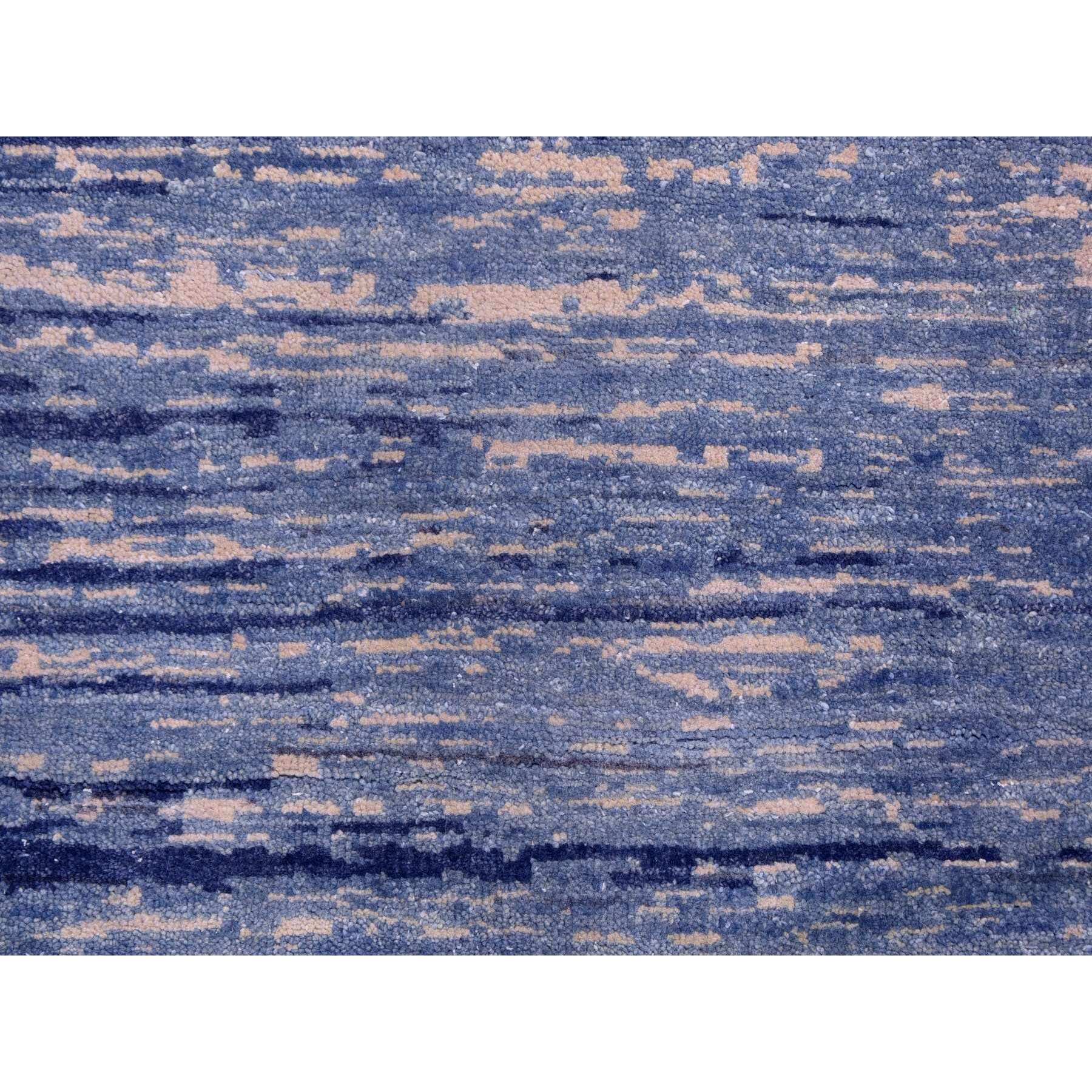 10'1"x14'1" Blue Oceanic Zero Pile Pure Wool Horizontal Ombre Design Hand Woven Oriental Rug 